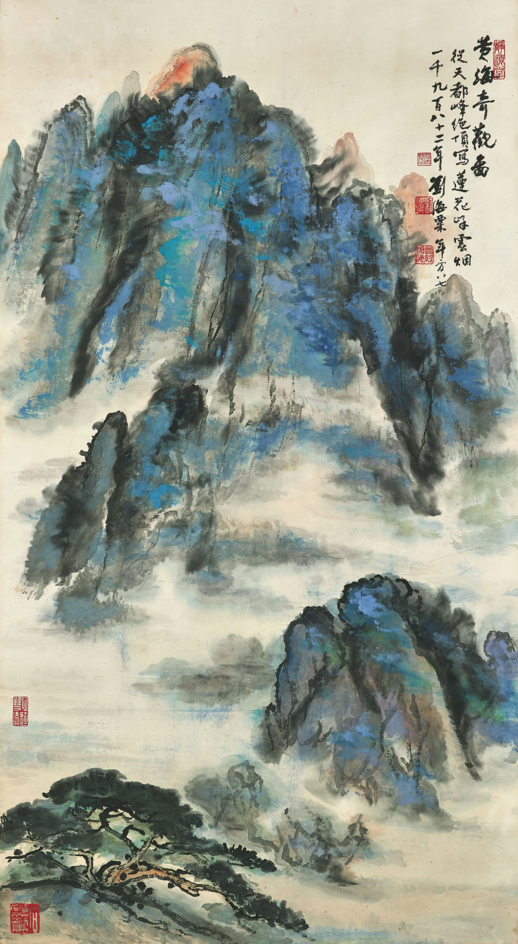 ZHANG DAQIAN (1899-1983) , 張大千芙蓉花設色紙本鏡框一九四九年作