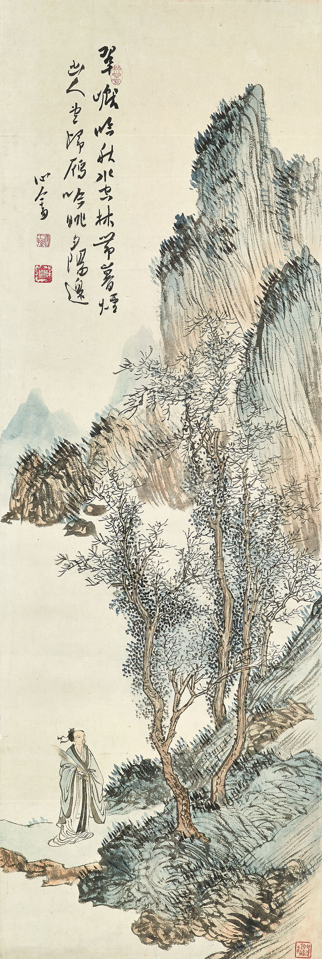 QI BAISHI (1863-1957) , 齊白石水族小雞水墨紙本木框四幅