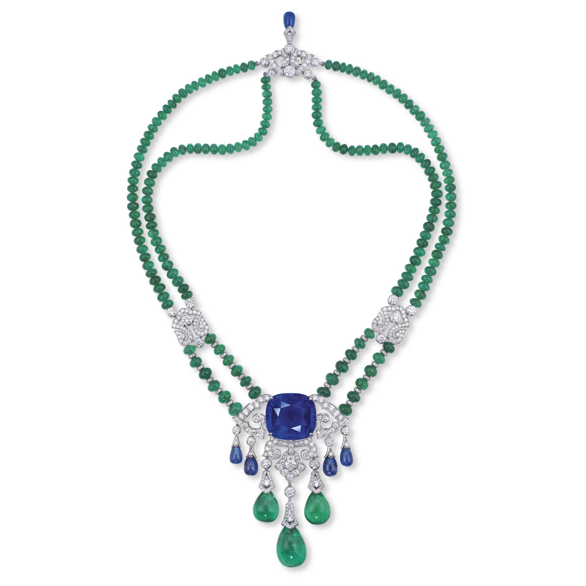 Emerald and sapphire necklace clearance