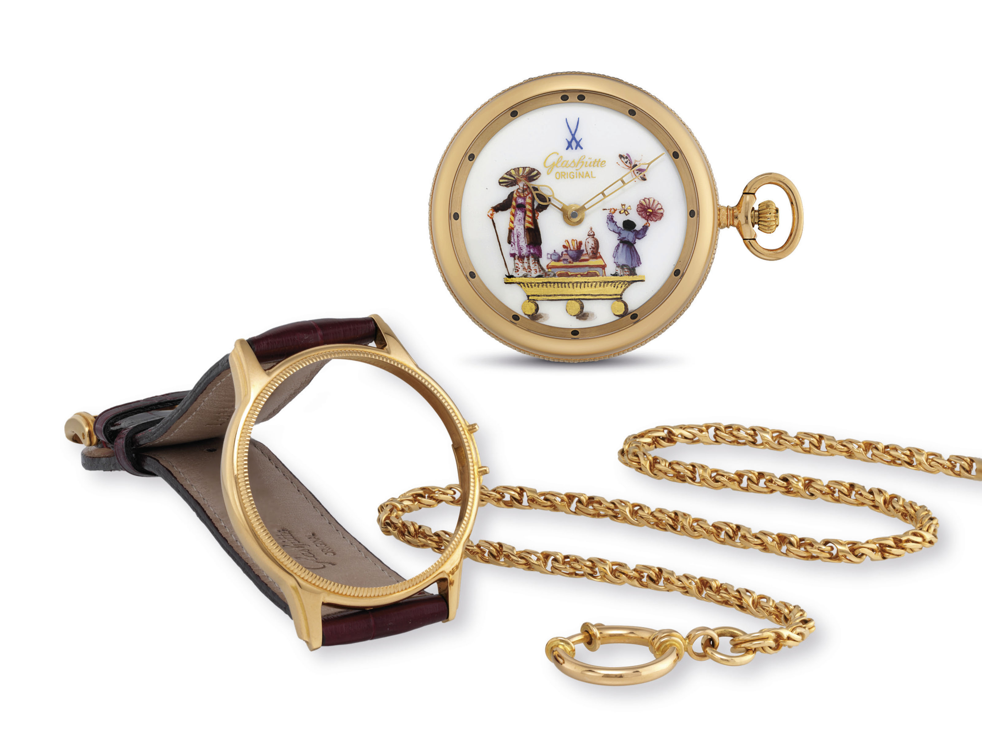 GLASHÜTTE ORIGINAL. A FINE AND RARE 18K GOLD CONVERTIBLE LIMITED