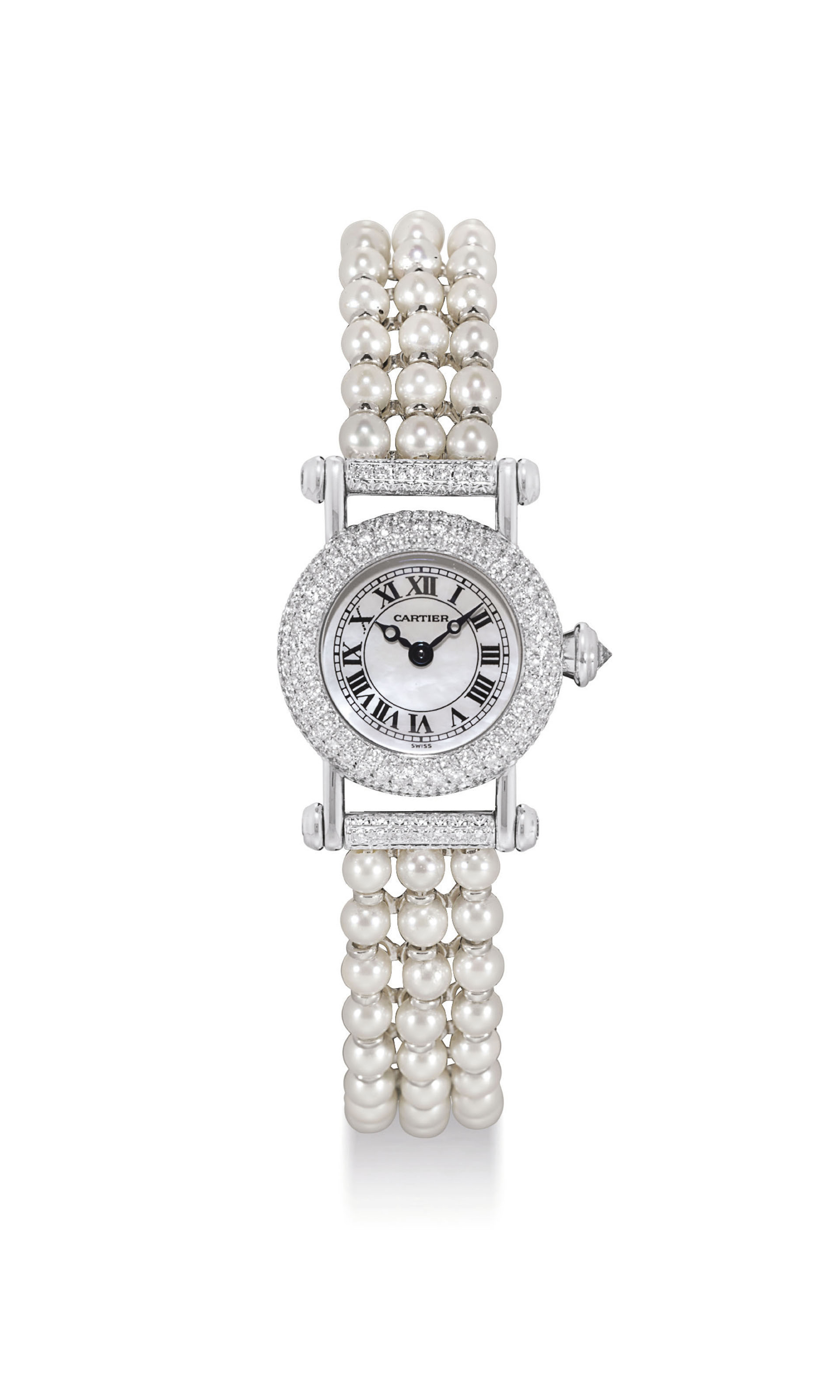 CARTIER. A LADY S FINE AND RARE 18K WHITE GOLD DIAMOND AND SEED