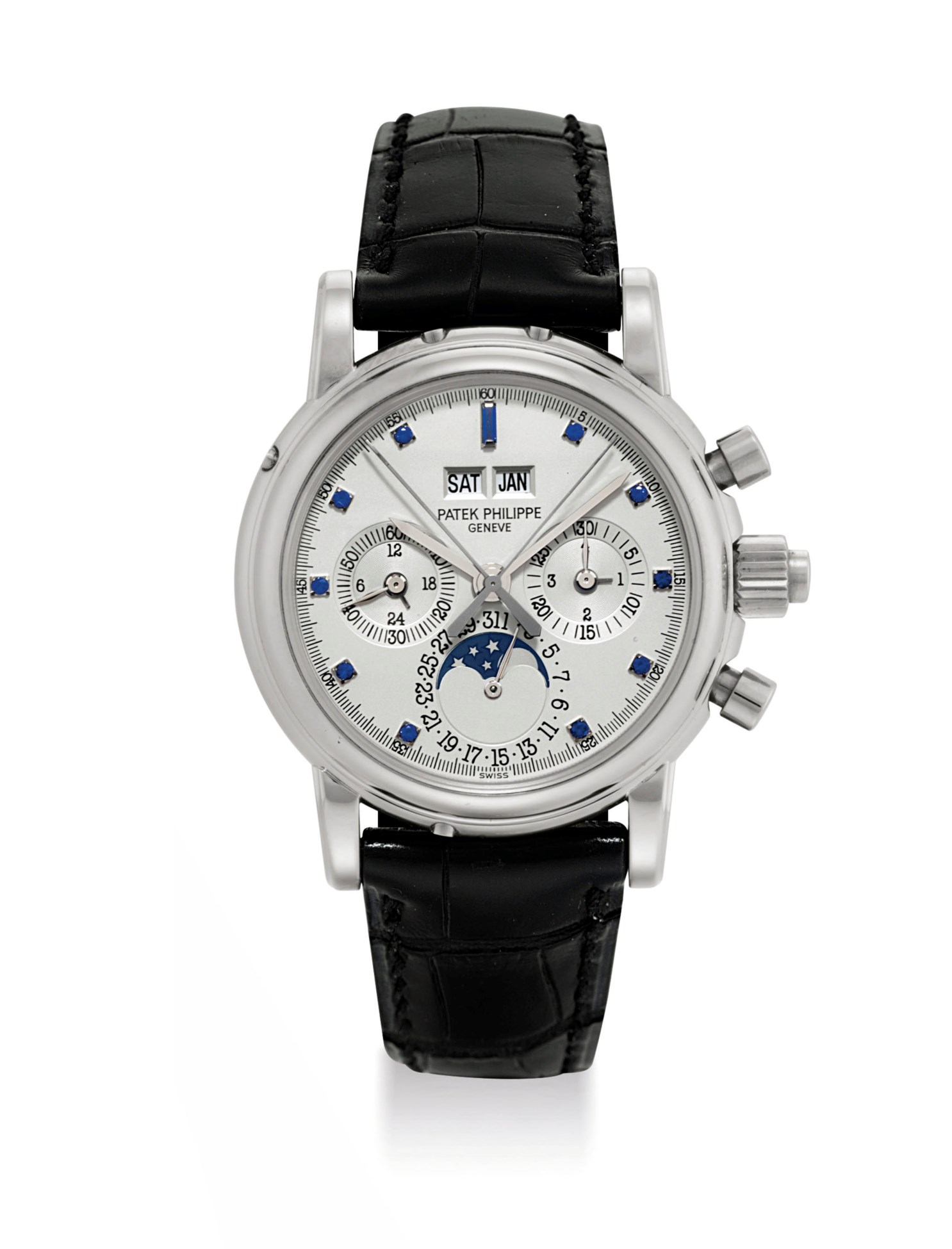 PATEK PHILIPPE A VERY RARE 18K WHITE GOLD PERPETUAL CALENDAR SPLIT 