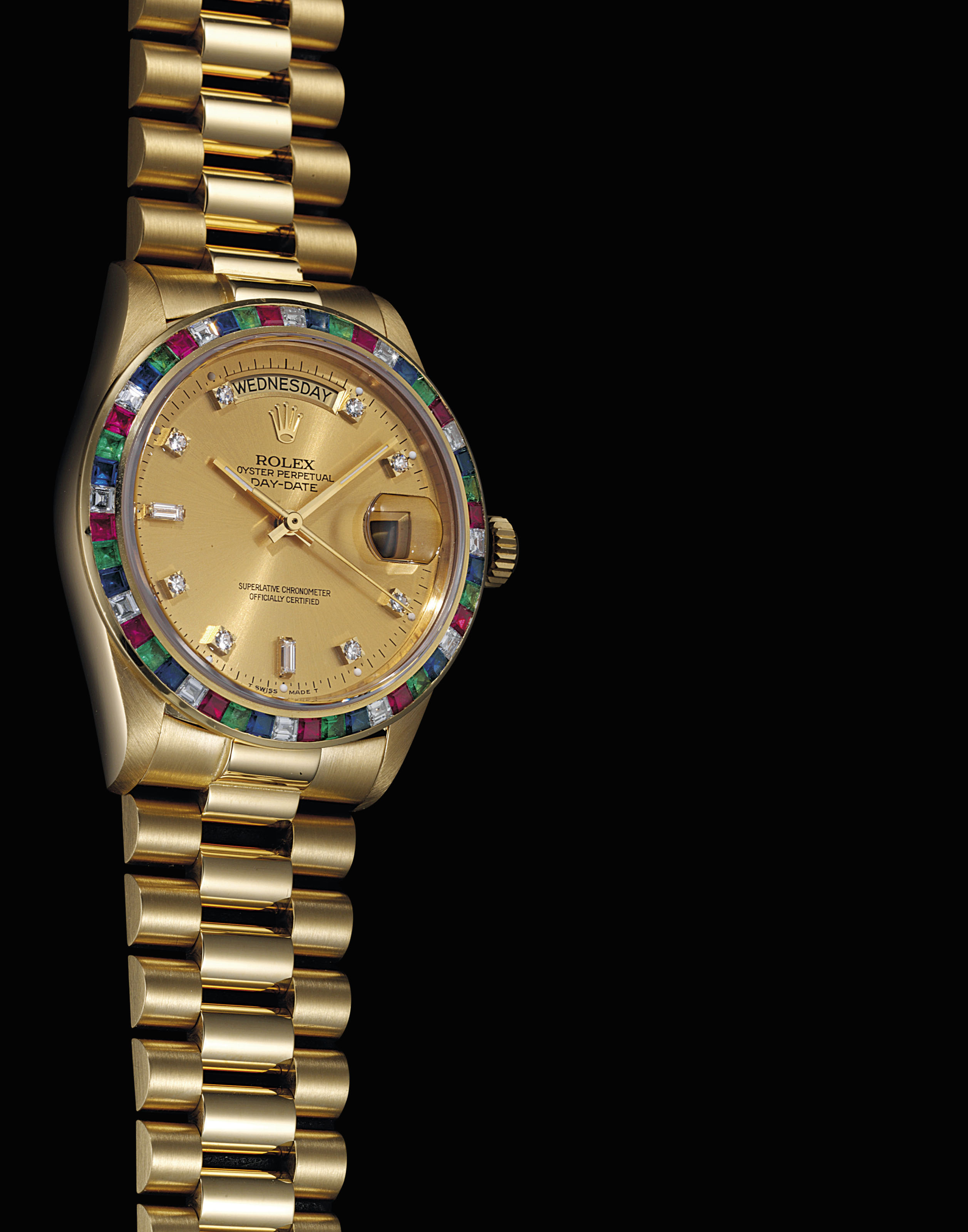 rolex oyster perpetual day date 18k gold diamonds