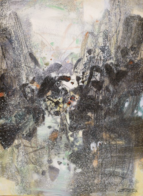 朱德群，《冬之回忆A》， 油彩 画布，1988年作，100 x 73公分。2013年11月23日在佳士得香港售出，成交价14,440,000港元