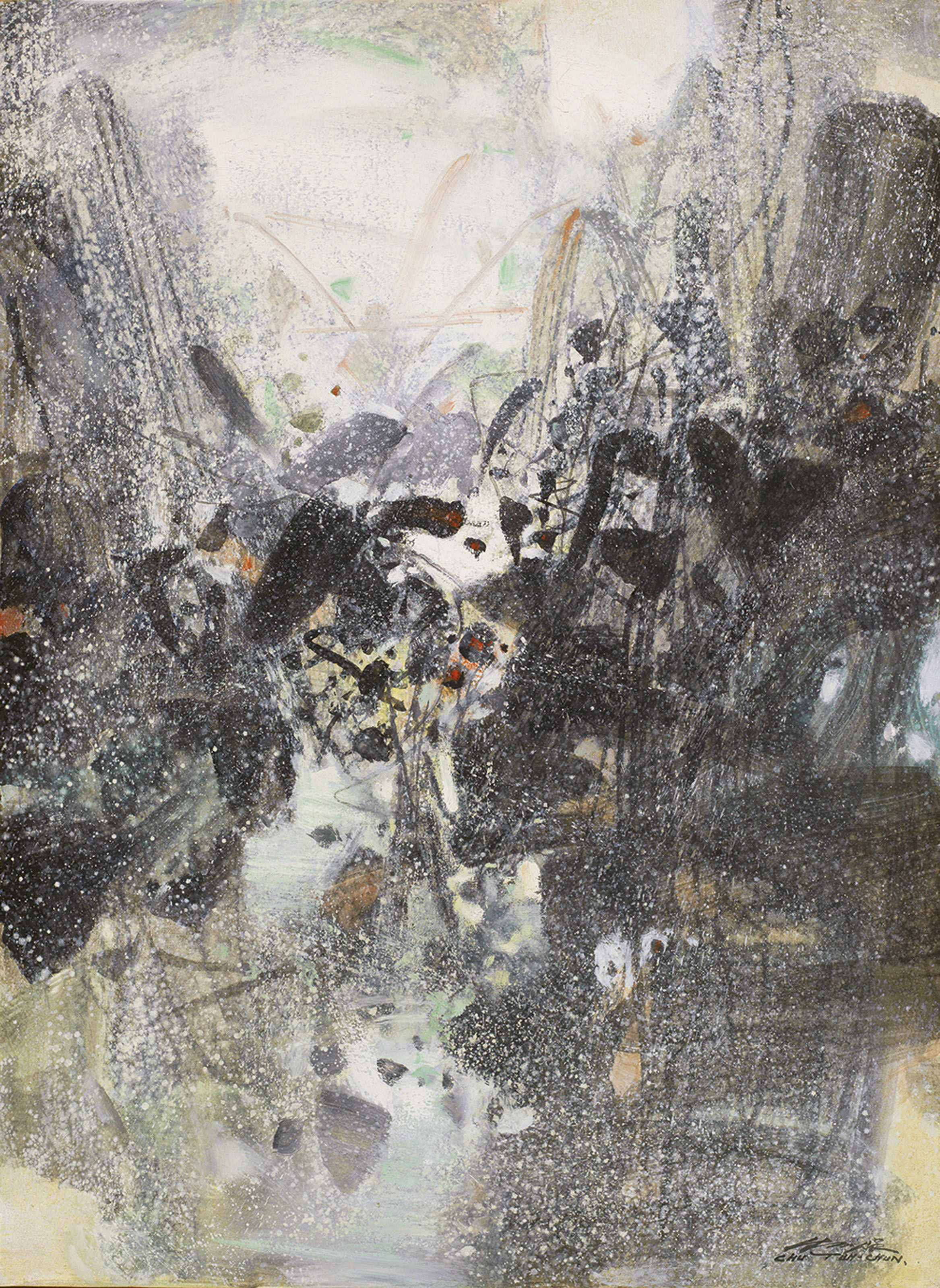 Chu Teh-Chun (Zhu Dequn, 1920-2014), Evocation Hivernale A. Painted in 1988. Oil on canvas. 100 x 73 cm (39 3/8 x 28 11/16 in). Sold for HK$14,440,000 on 23 November 2013 at Christie’s in Hong Kong