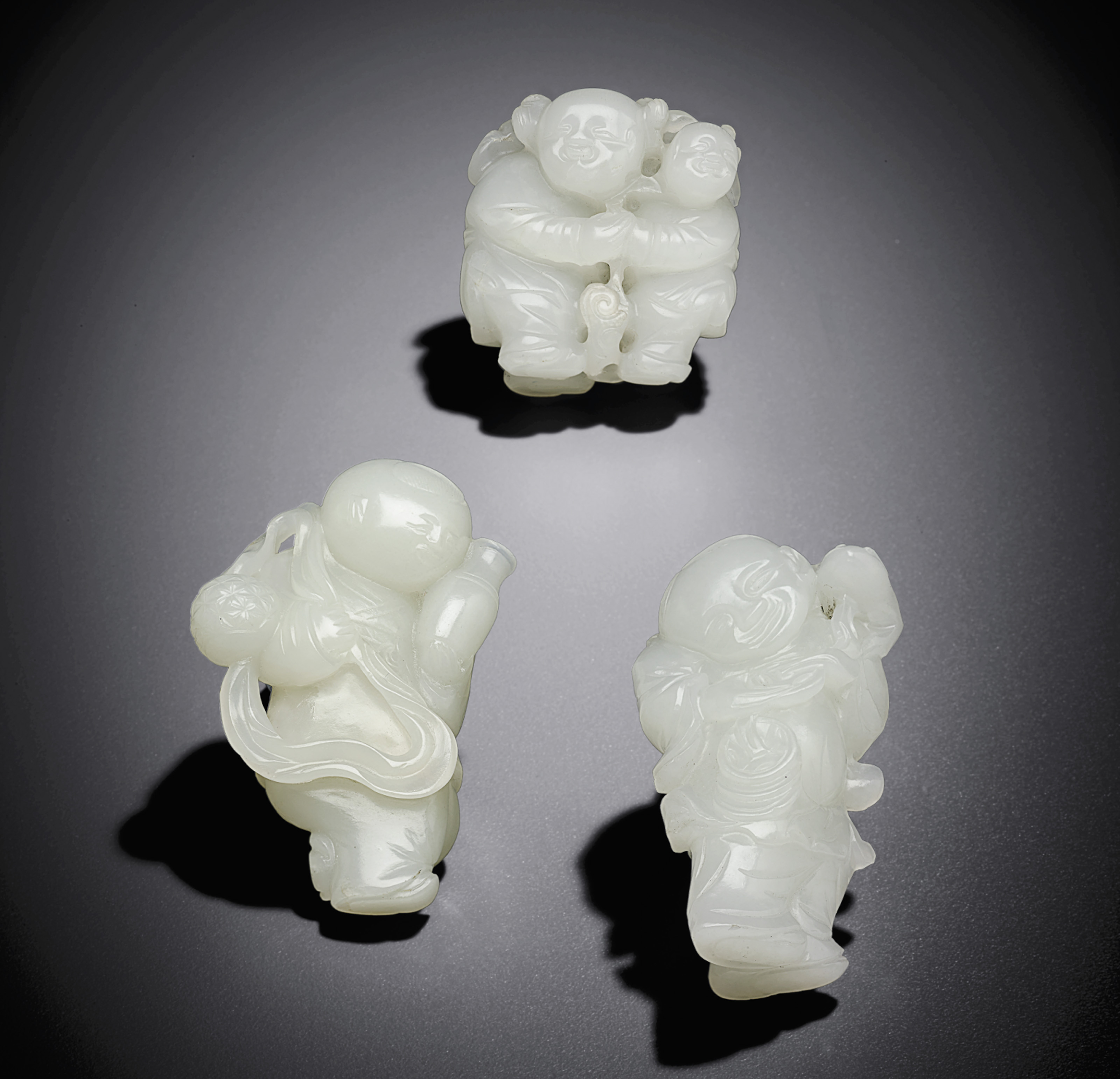 THREE CARVED WHITE JADE FIGURES , QING DYNASTY (16441911) Christie's