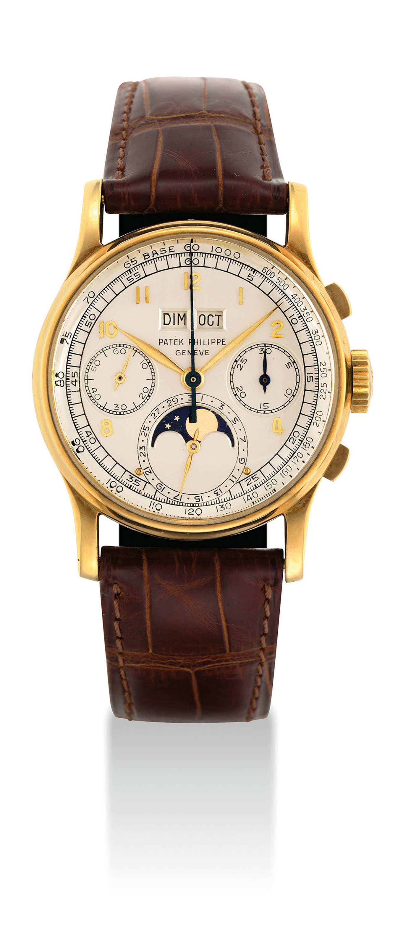 PATEK PHILIPPE. A VERY FINE AND RARE 18K GOLD PERPETUAL CALENDAR