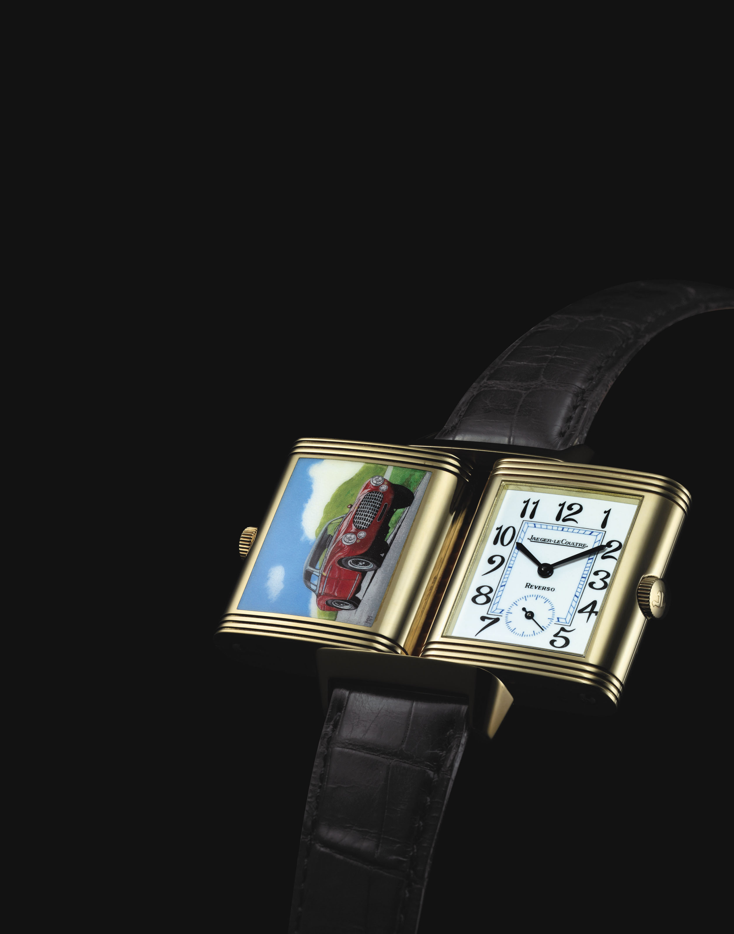 JAEGERLECOULTRE. A FINE AND RARE 18K GOLD AND ENAMEL