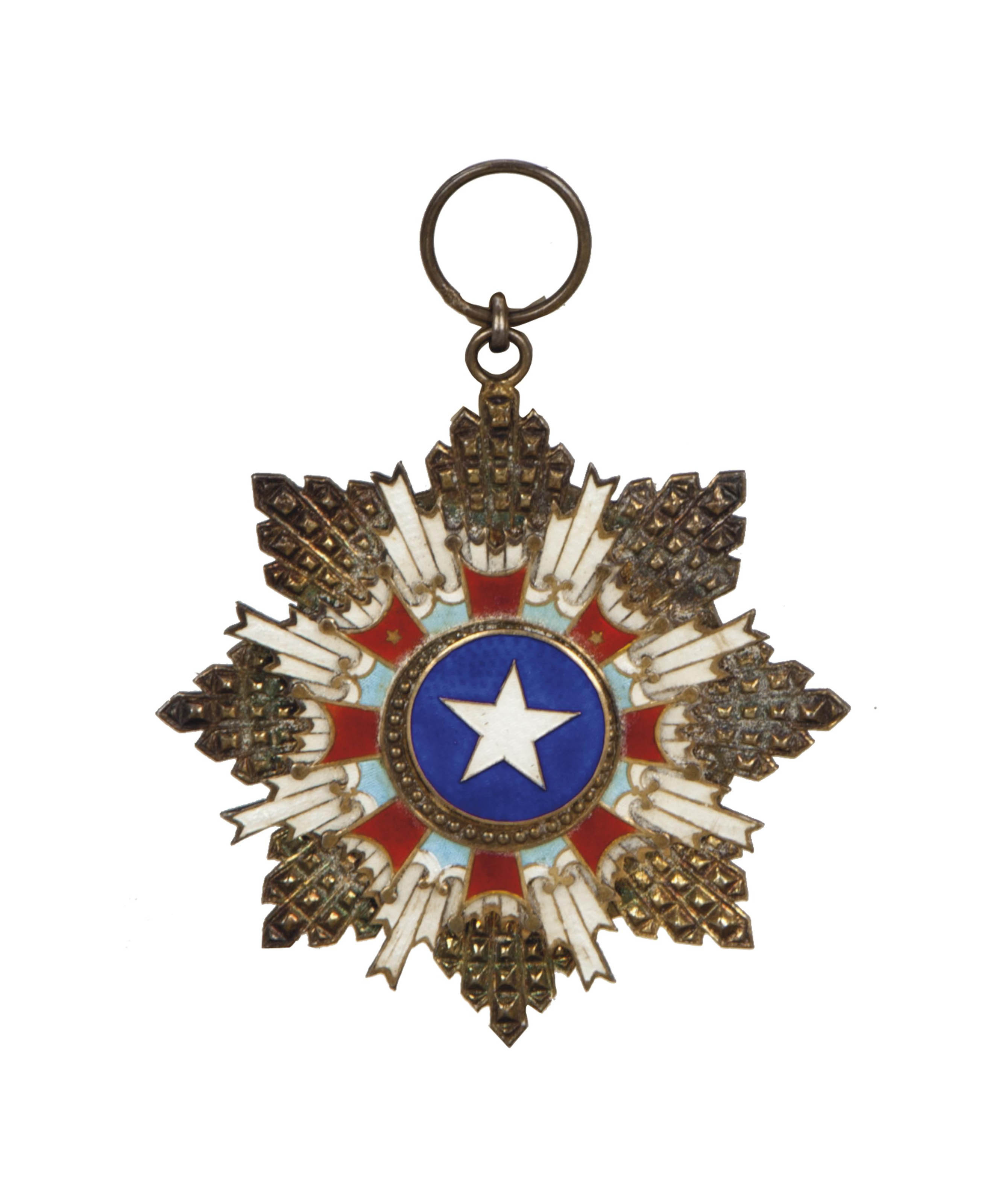 A CHINESE ENAMEL AND SILVERGILT SASH BADGE FOR THE ORDER OF THE