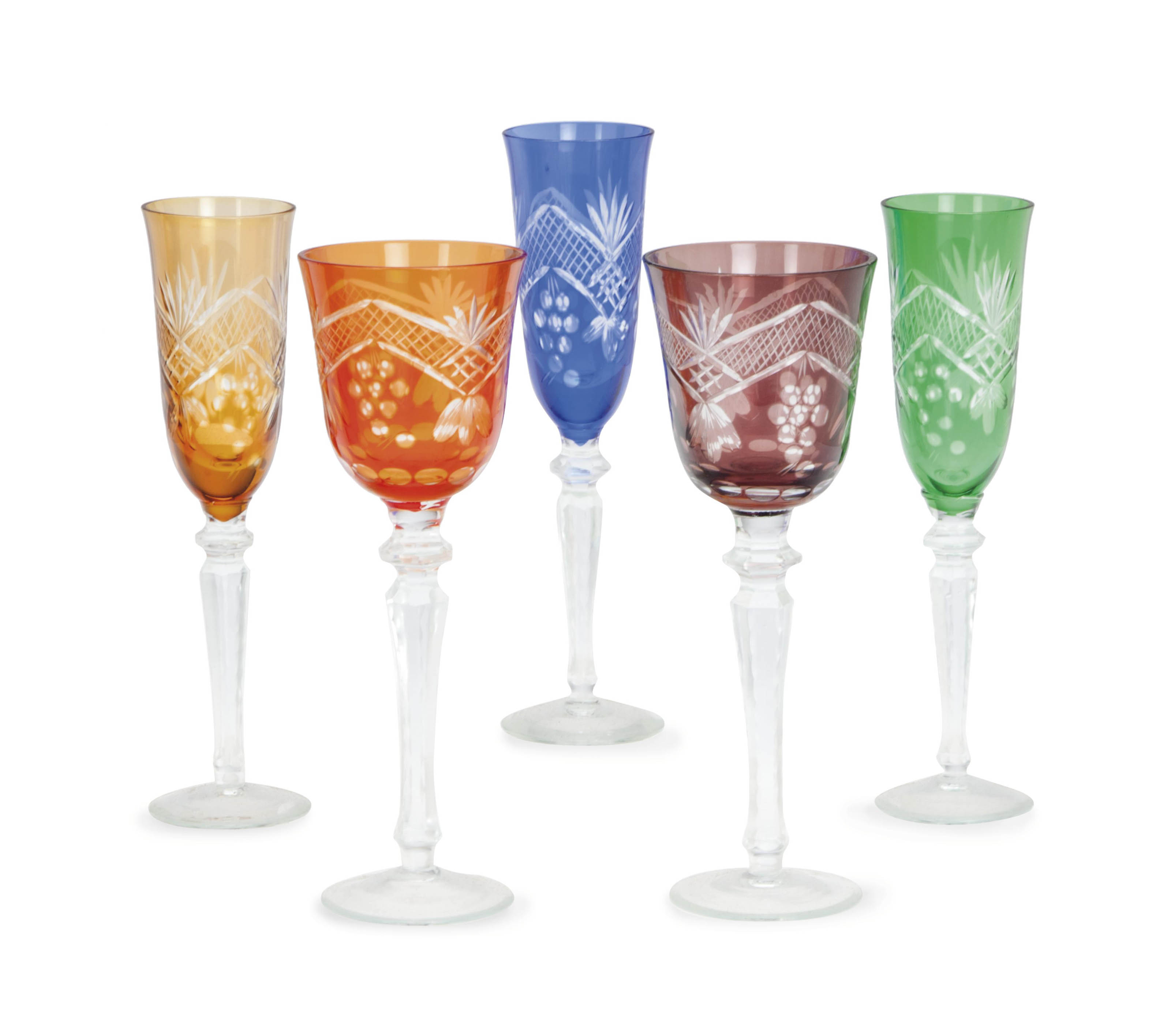A GROUP OF AMERICAN COLORED CUTGLASS DRINKWARE, , 20TH CENTURY