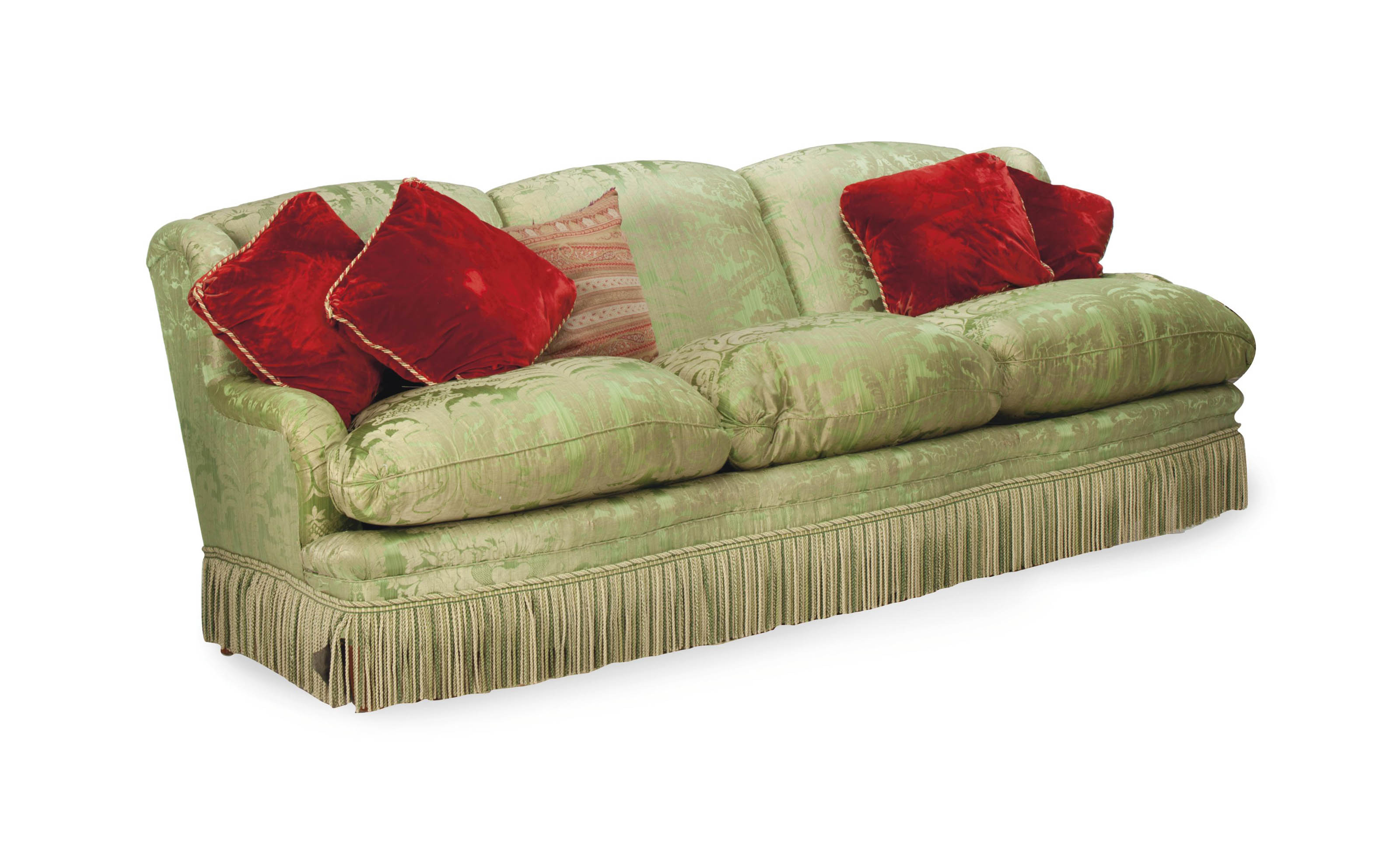 A Green Silk Brocade Upholstered Three Seat Sofa Modern Sofa Furniture Lighting Christie S