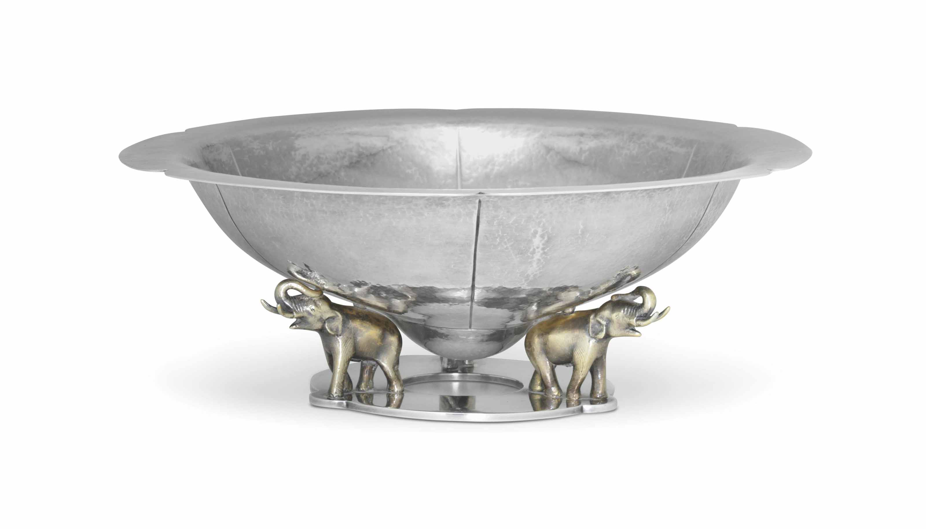 A PARCELGILT SILVER ELEPHANT BOWL, DESIGNED BY ERIK MAGNUSSEN , MARK