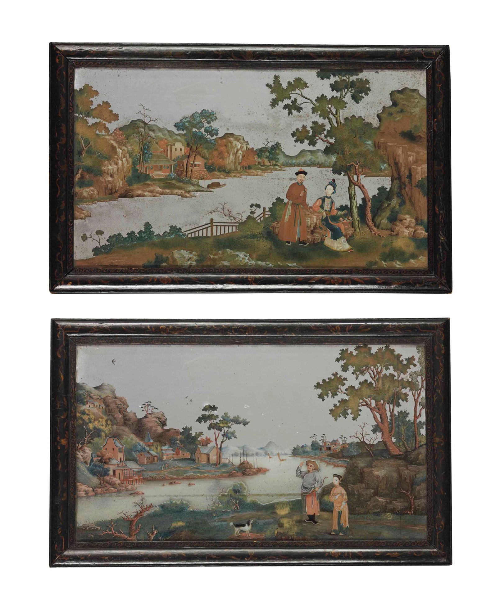 A PAIR OF CHINESE EXPORT REVERSE PAINTINGS ON GLASS , LATE 18TH CENTURY ...