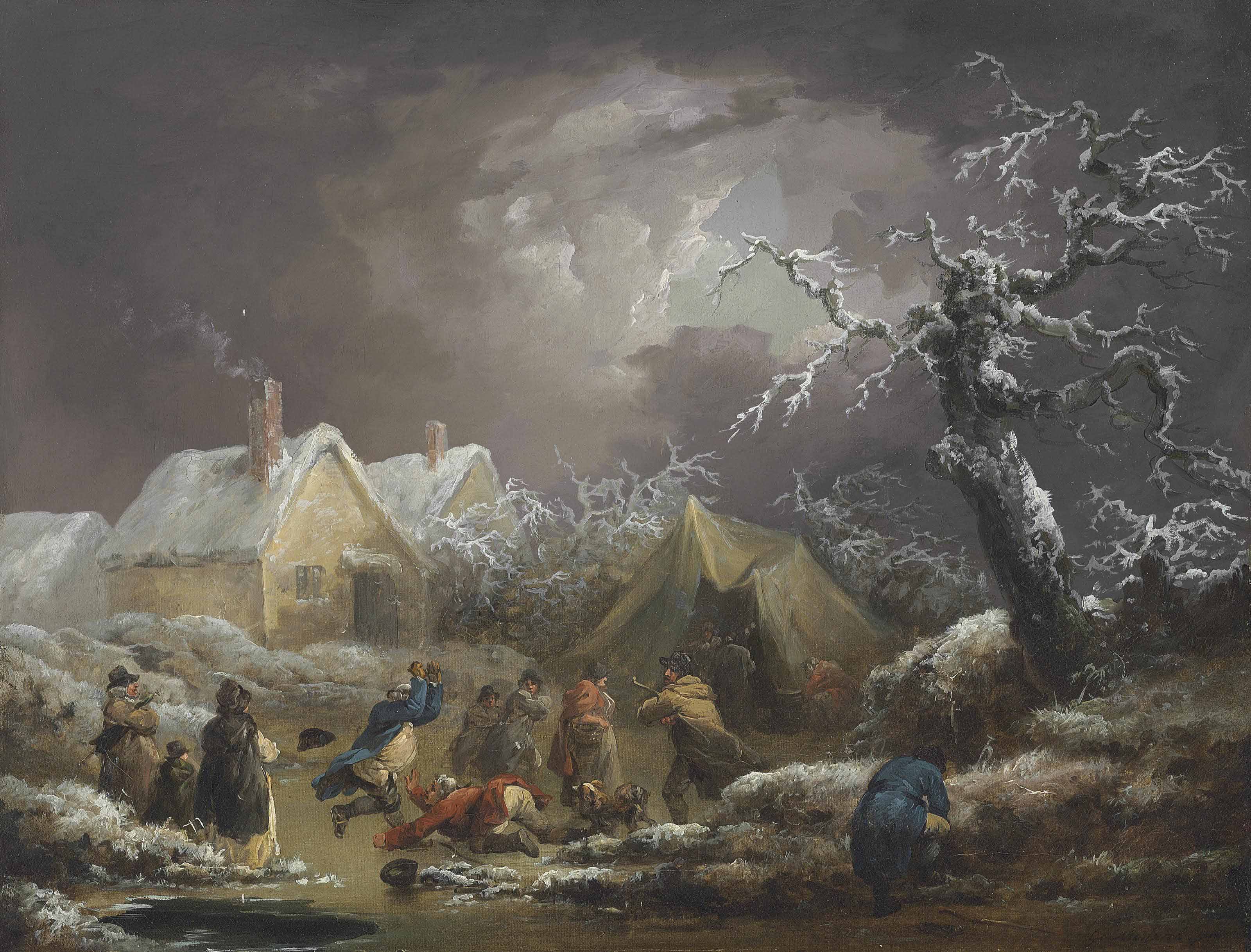 Morland (London c. 17631804) , A winter landscape with figures