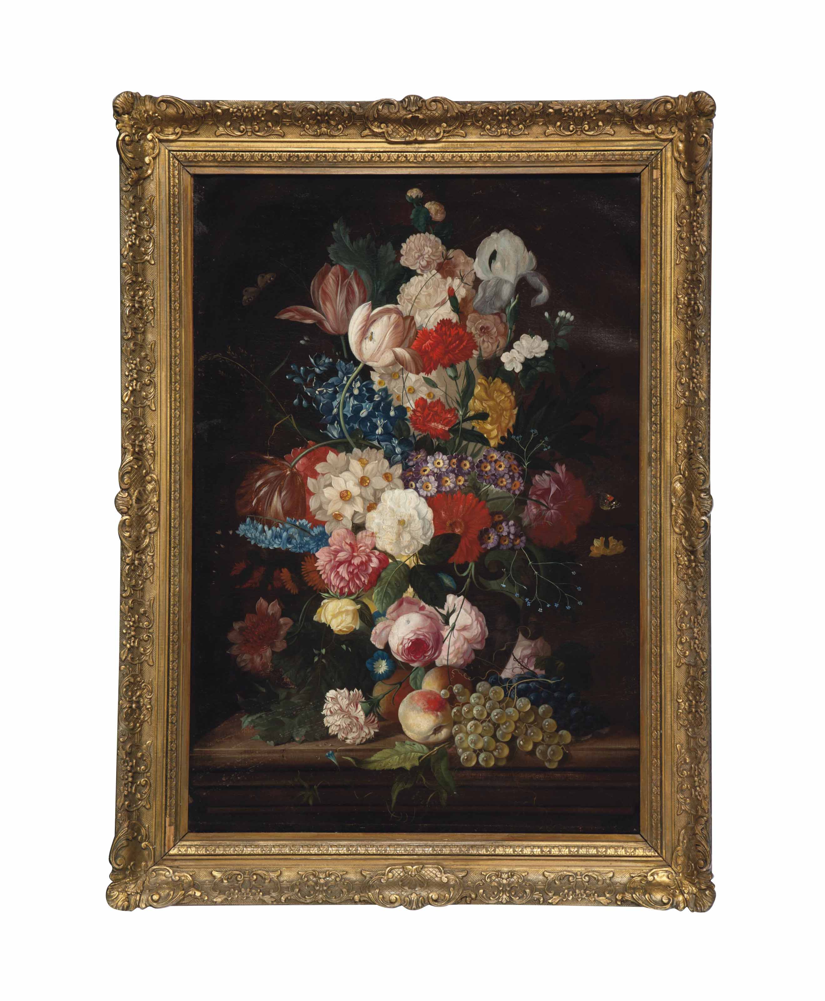 MANNER OF JAN VAN HUYSUM , Still life of a vase of flowers ...