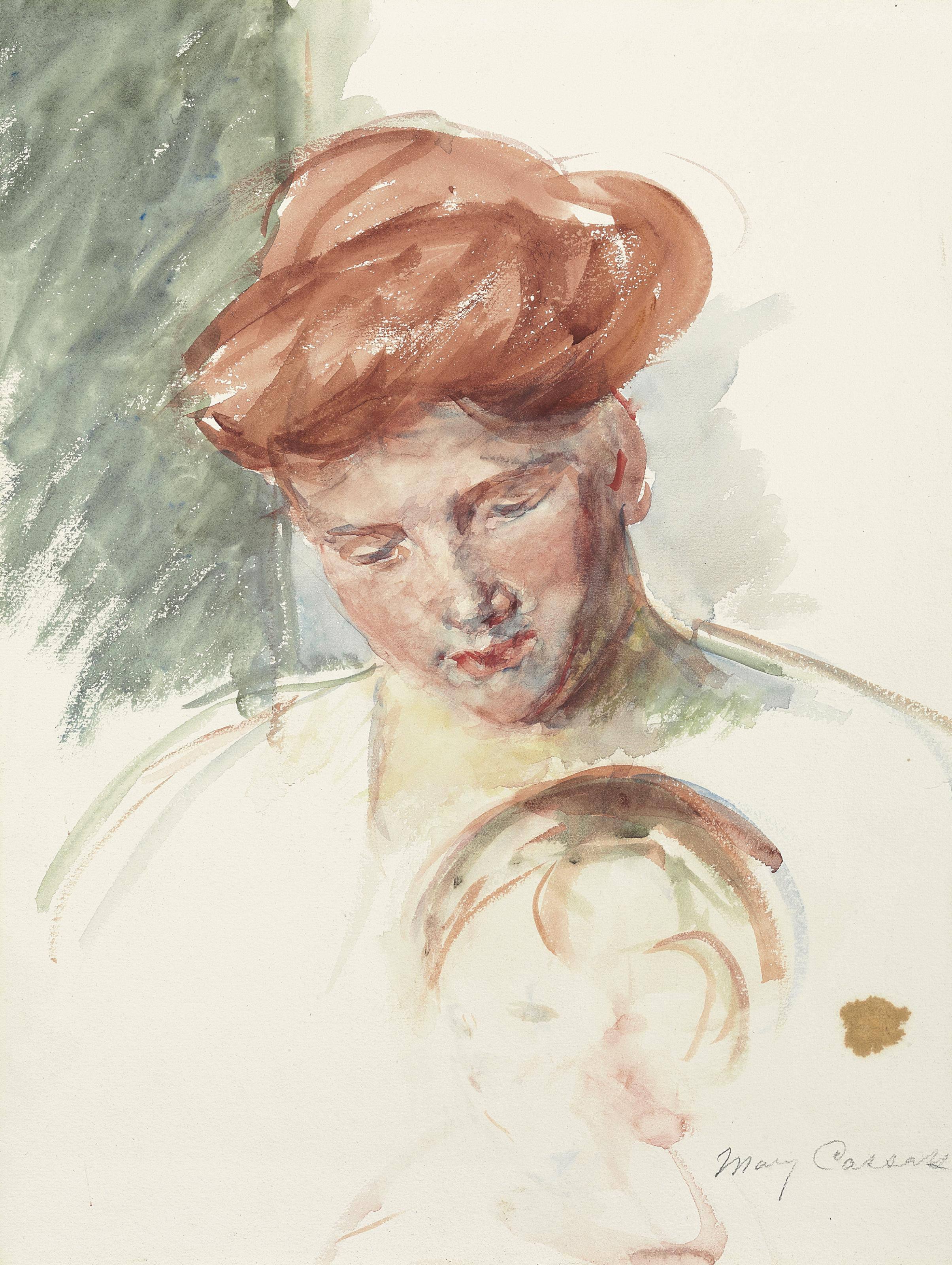 Sketch of Mother Jeanne Looking Down, with Her Baby (No. 3) 
