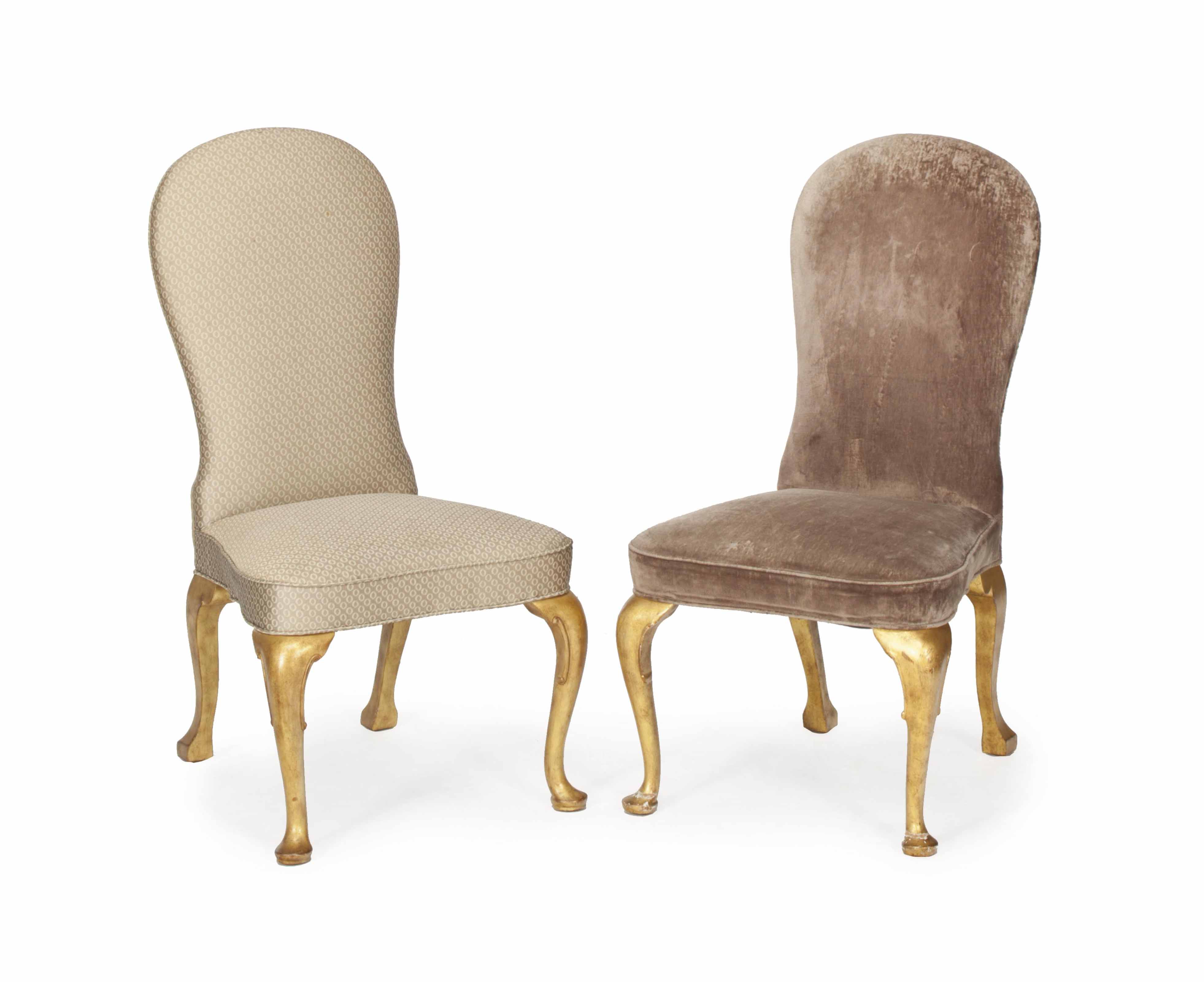 A Set Of Twelve Queen Anne Style Parcel Gilt And Upholstered Dining Chairs