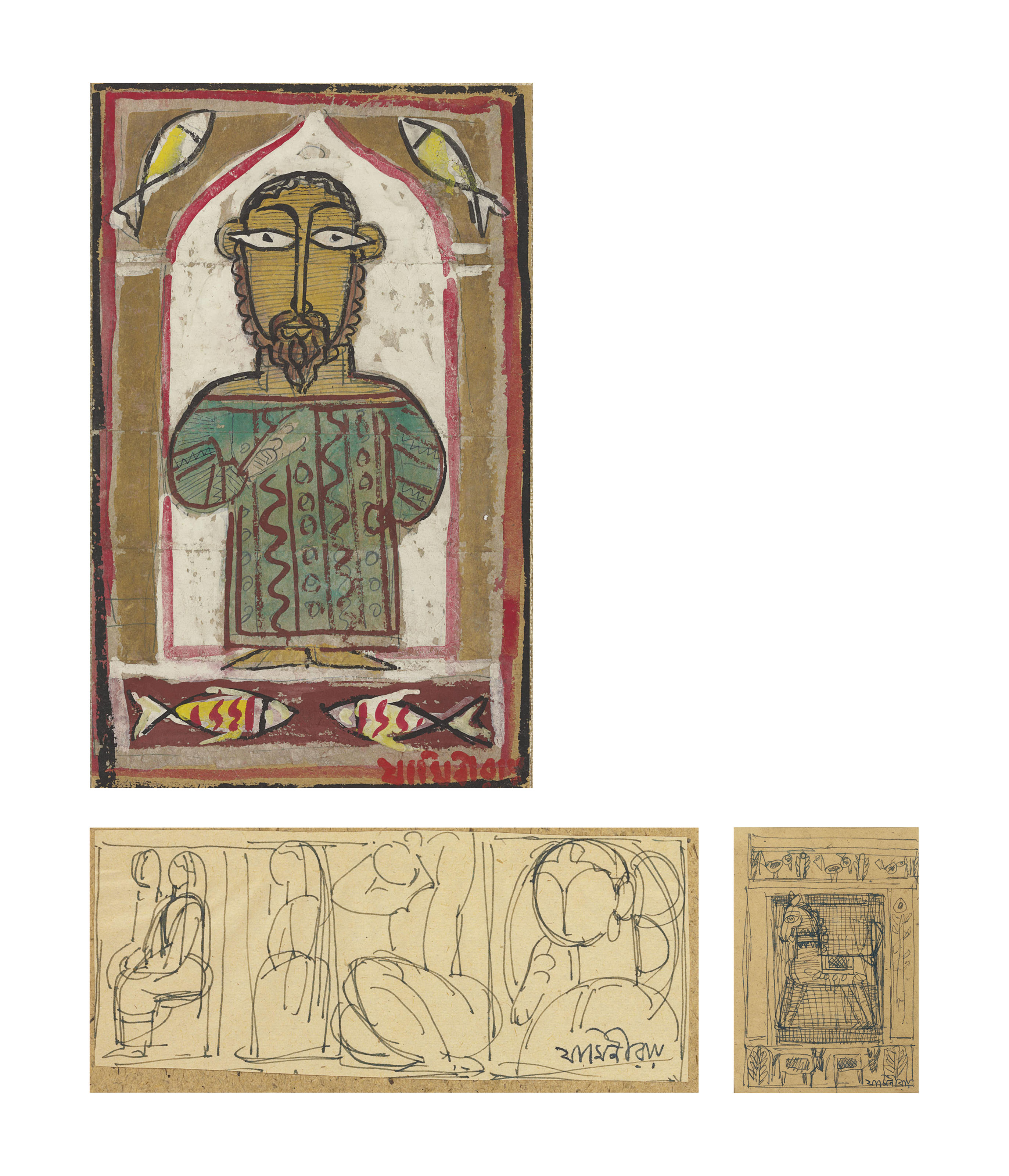 JAMINI ROY (18871972) , Untitled (Christ); Untitled