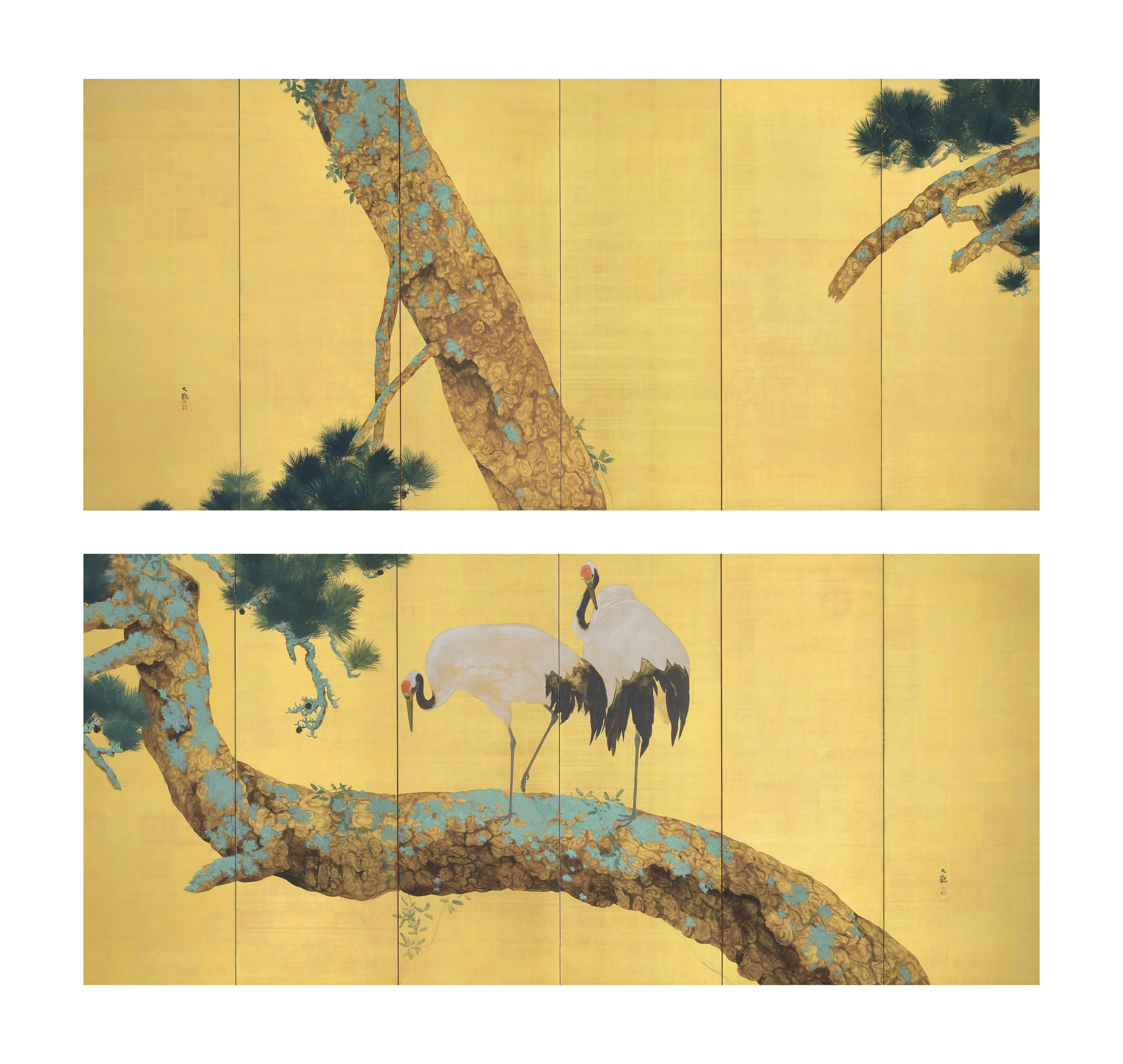 An example of nihonga painting:&nbsp;Yokoyama Taikan (1868-1958), Pine Trees and Cranes. 67 x 151⅛ in (170.2 x 383.9 cm) each 	 (2). Sold for $267,750 on 20 March 2013  at Christie&rsquo;s in New York