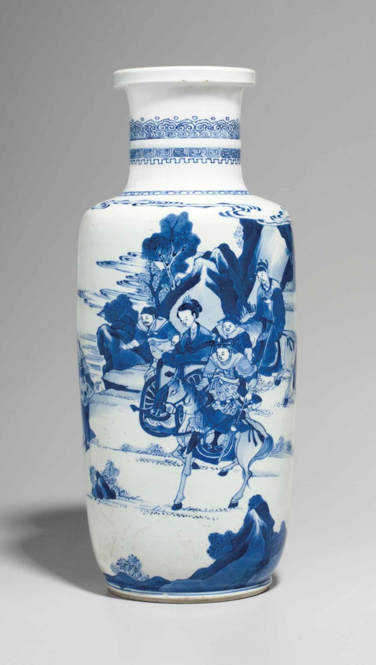 A LARGE BLUE AND WHITE ROULEAU VASE , KANGXI PERIOD (16621722