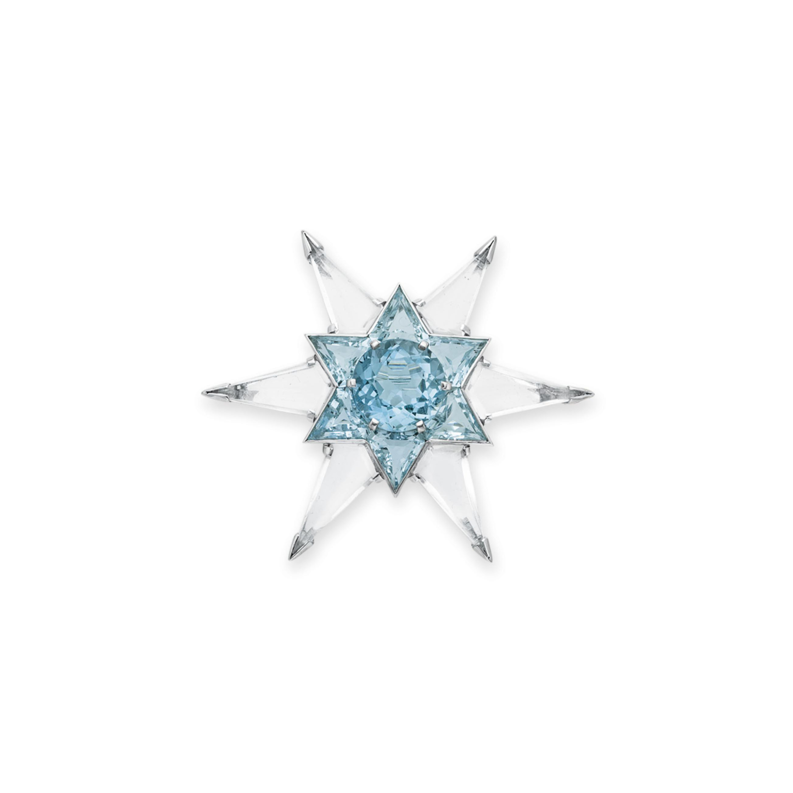 A RETRO AQUAMARINE AND MOONSTONE STAR BROOCH BY MARCUS Christie s