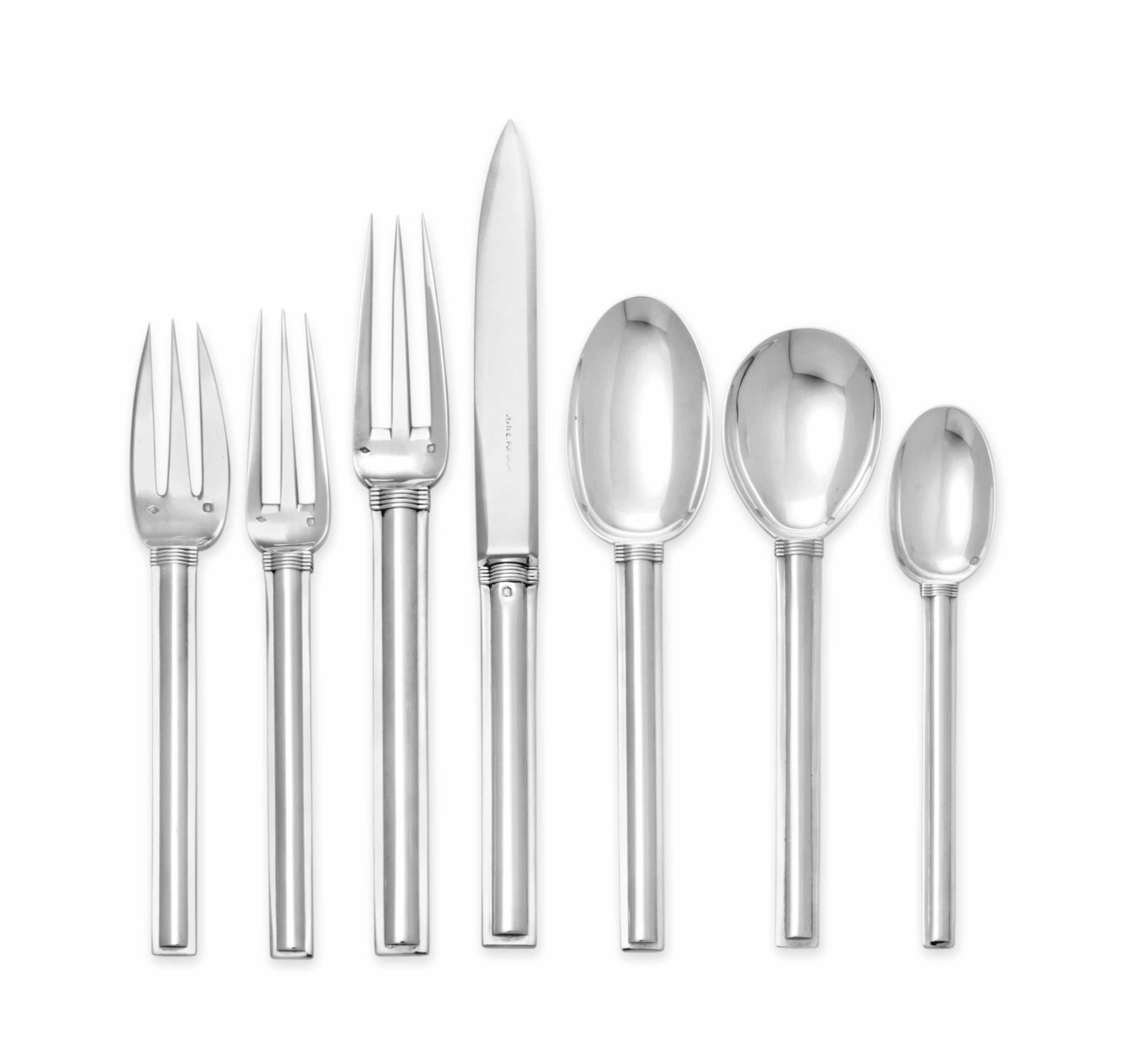 A FRENCH SILVER FLATWARE SERVICE, DESIGNED BY JEAN E. PUIFORCAT , MARK OF PUIFORCAT, PARIS, POST