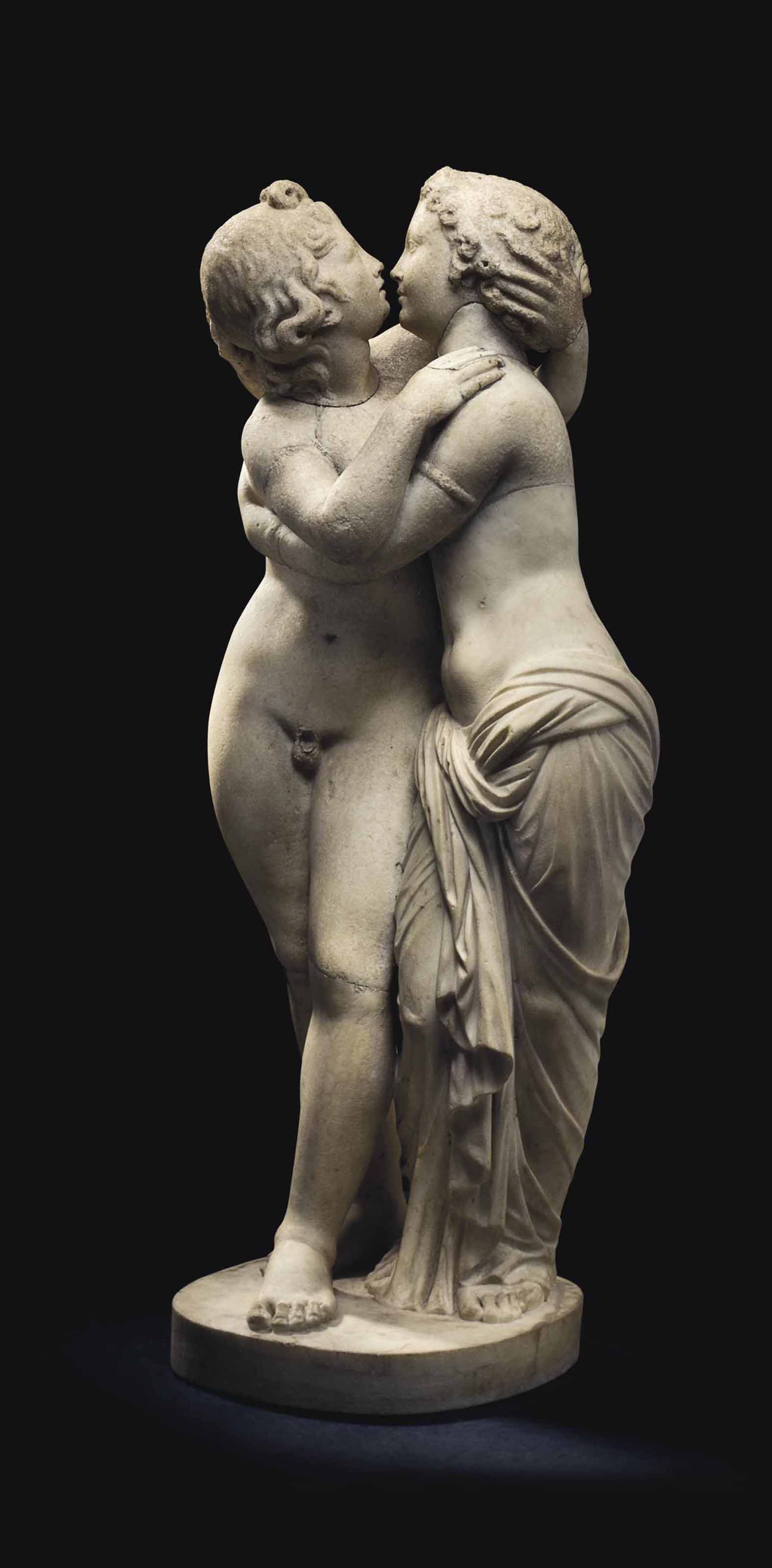 A Roman Marble Cupid And Psyche