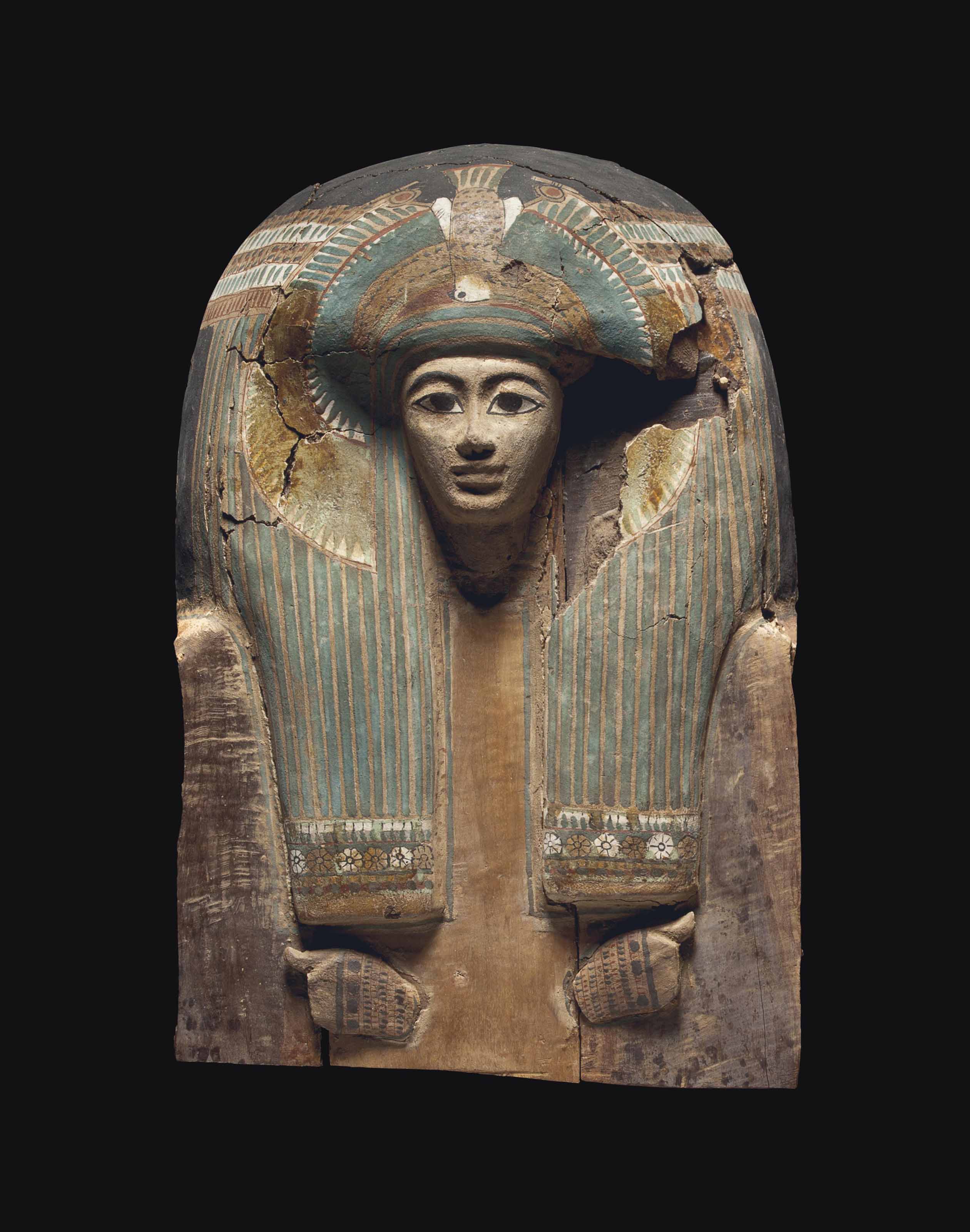 AN EGYPTIAN WOOD SARCOPHAGUS LID , THIRD INTERMEDIATE PERIOD, 22ND