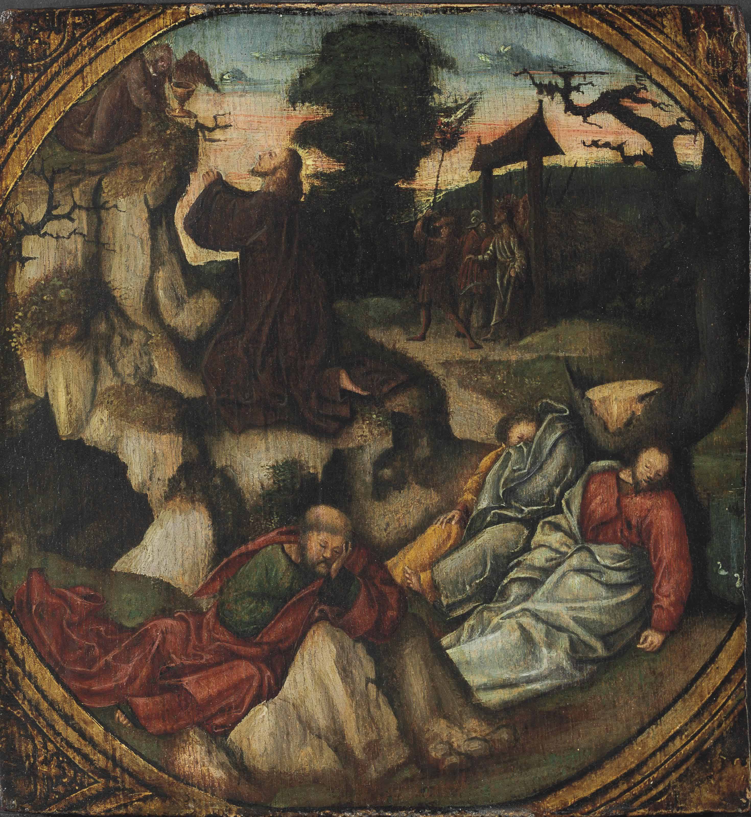German School C 1530 The Agony In The Garden In A Painted