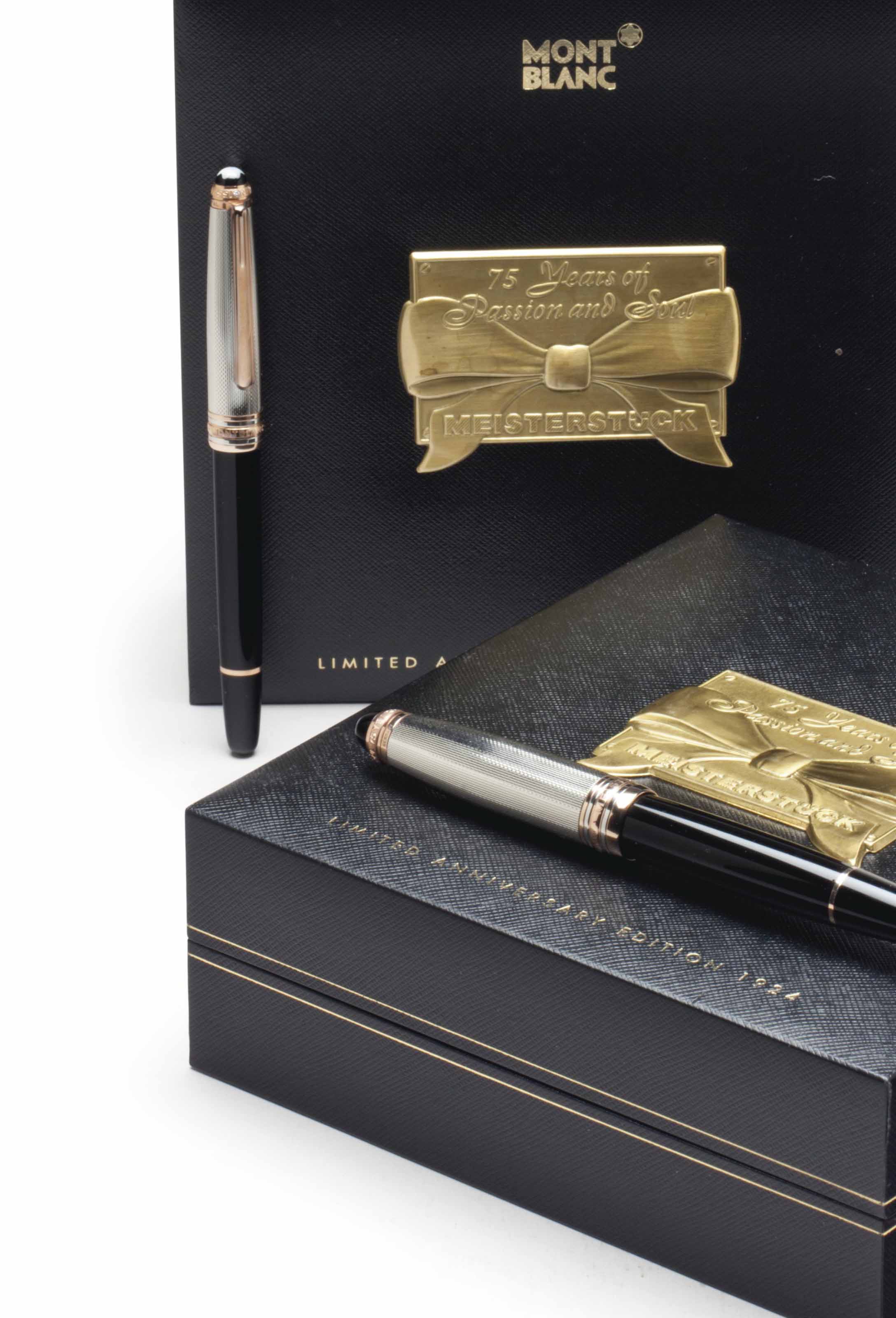 Montblanc. A Lot of Two Limited Edition Sterling Silver, Black Resin and Diamondset Ballpoint Pens