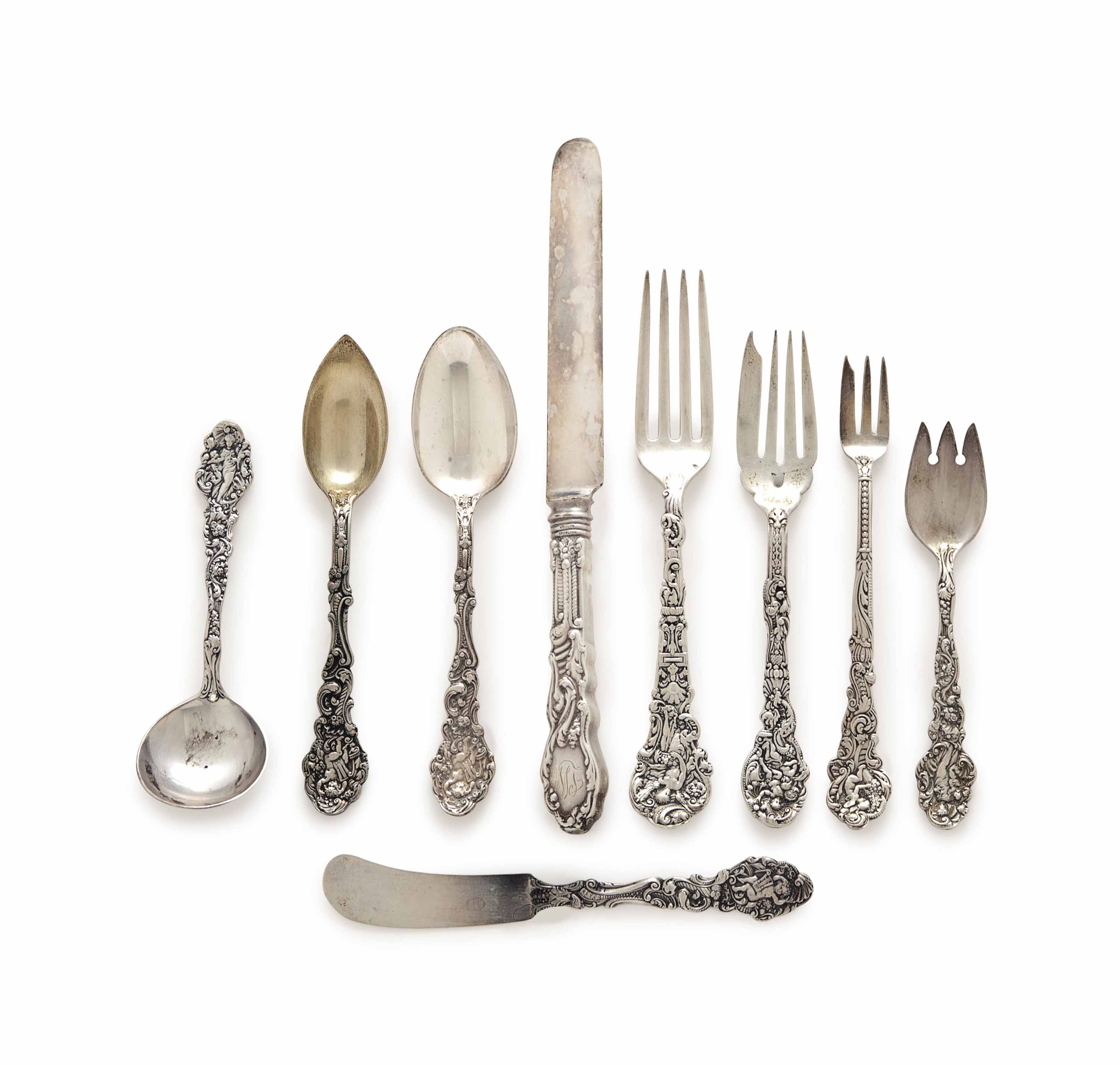 AN AMERICAN SILVER PART FLATWARE SERVICE, , MARK OF GORHAM, LATE 19TH
