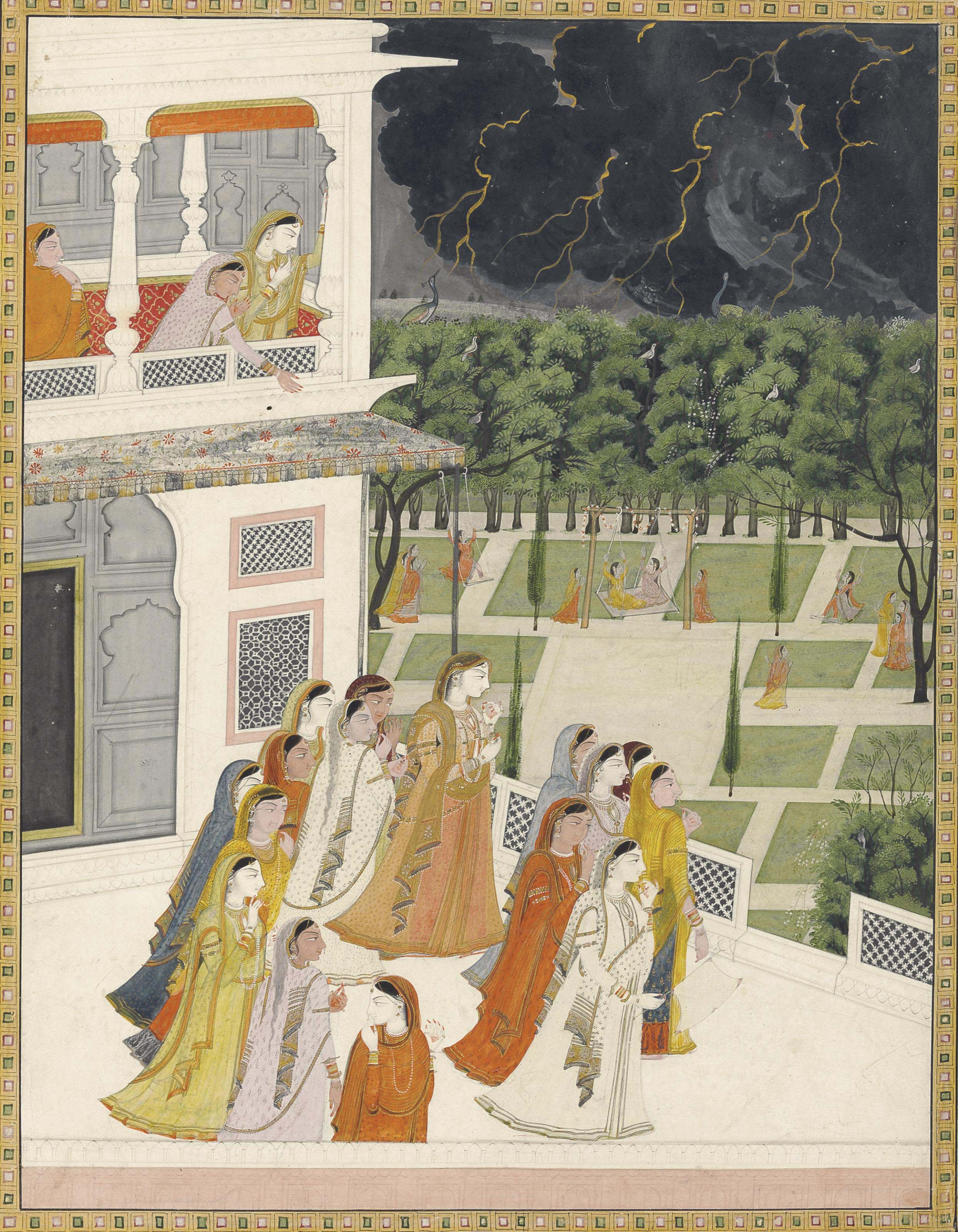 The Palace Women Watching The Approaching Storm India Kangra Or
