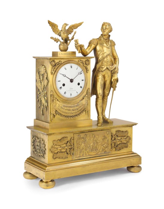 A FRENCH EMPIRE ORMOLU MANTLE CLOCK WITH A FIGURE OF GEORGE WASHINGTON ...