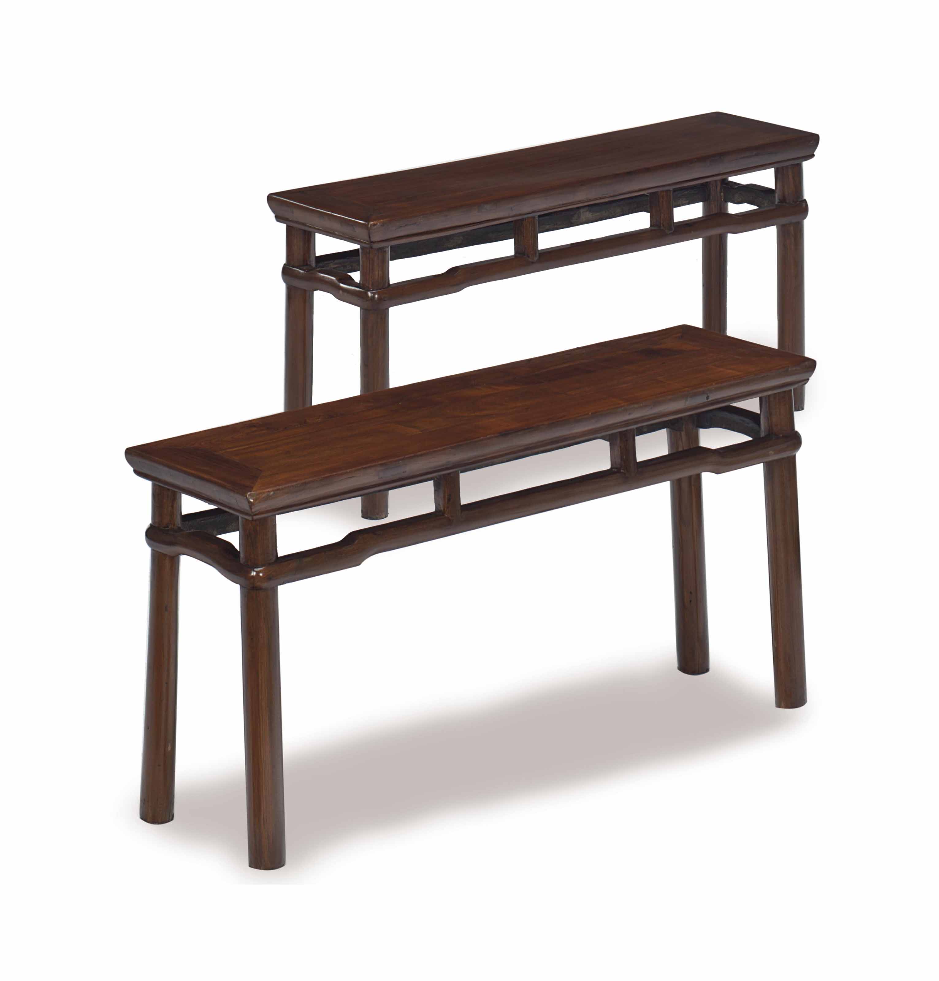 A Near Pair Of Chinese Hardwood Benches 20th Century Bench