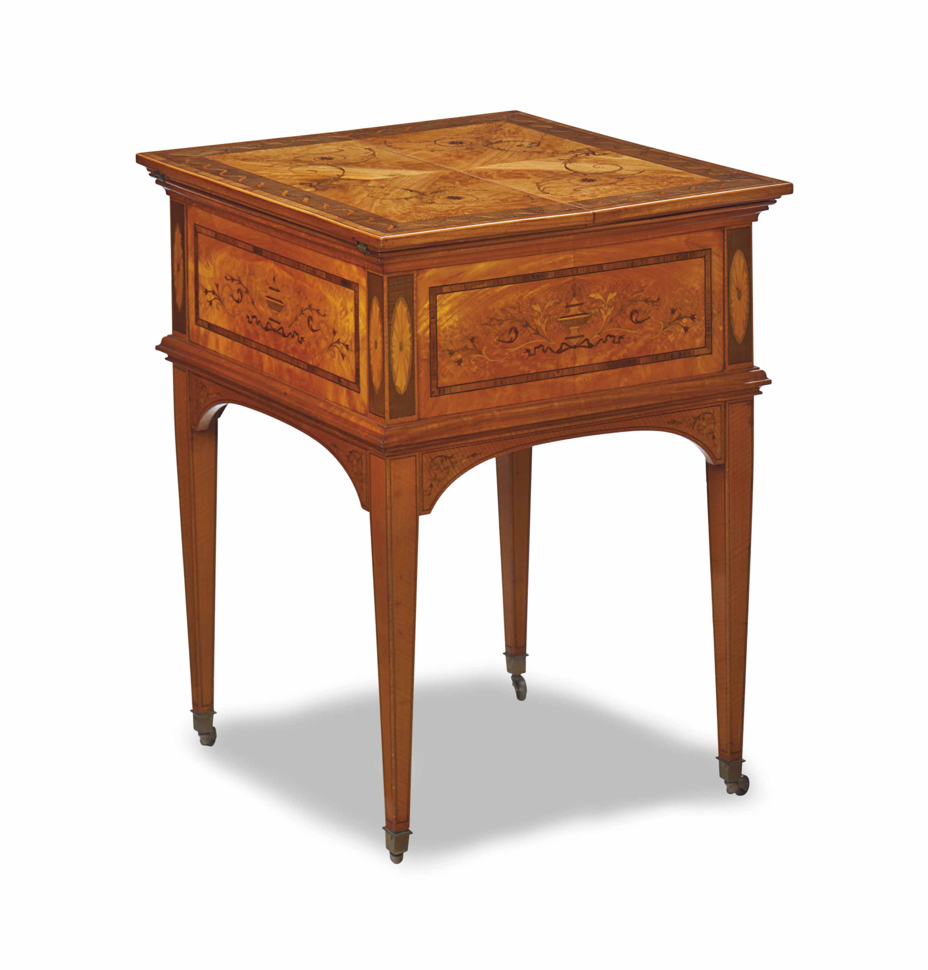 An Edwardian Inlaid Satinwood Lift Top Automatic Drinks Cabinet
