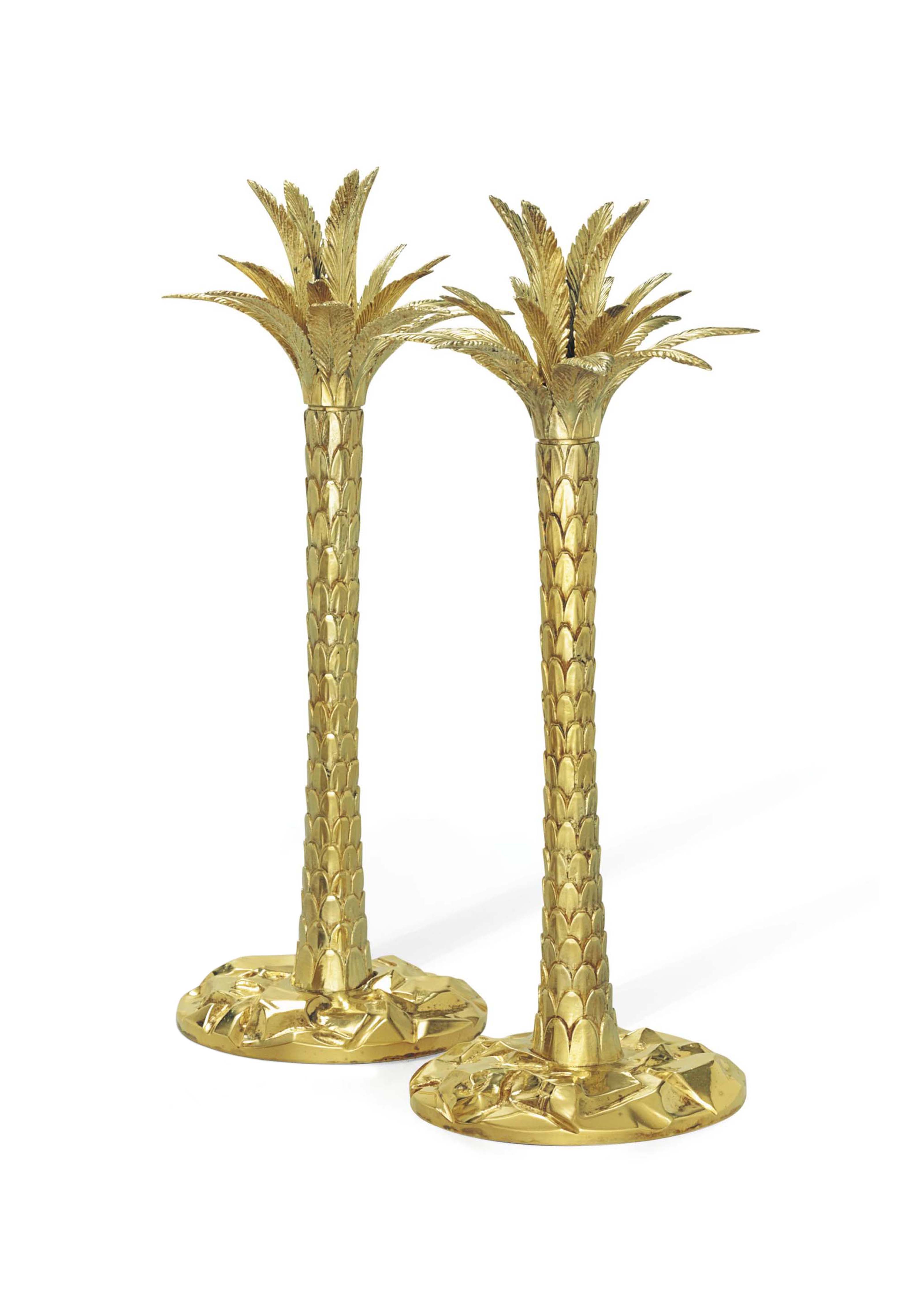 A PAIR OF SILVERGILT PALM TREE CANDLESTICKS , MARK OF TIFFANY & CO