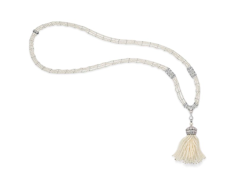 An Art Deco seed pearl and diamond sautoir, by Raymond Yard. Sold for $87,500 on 10 December 2013 at Christie’s in New York