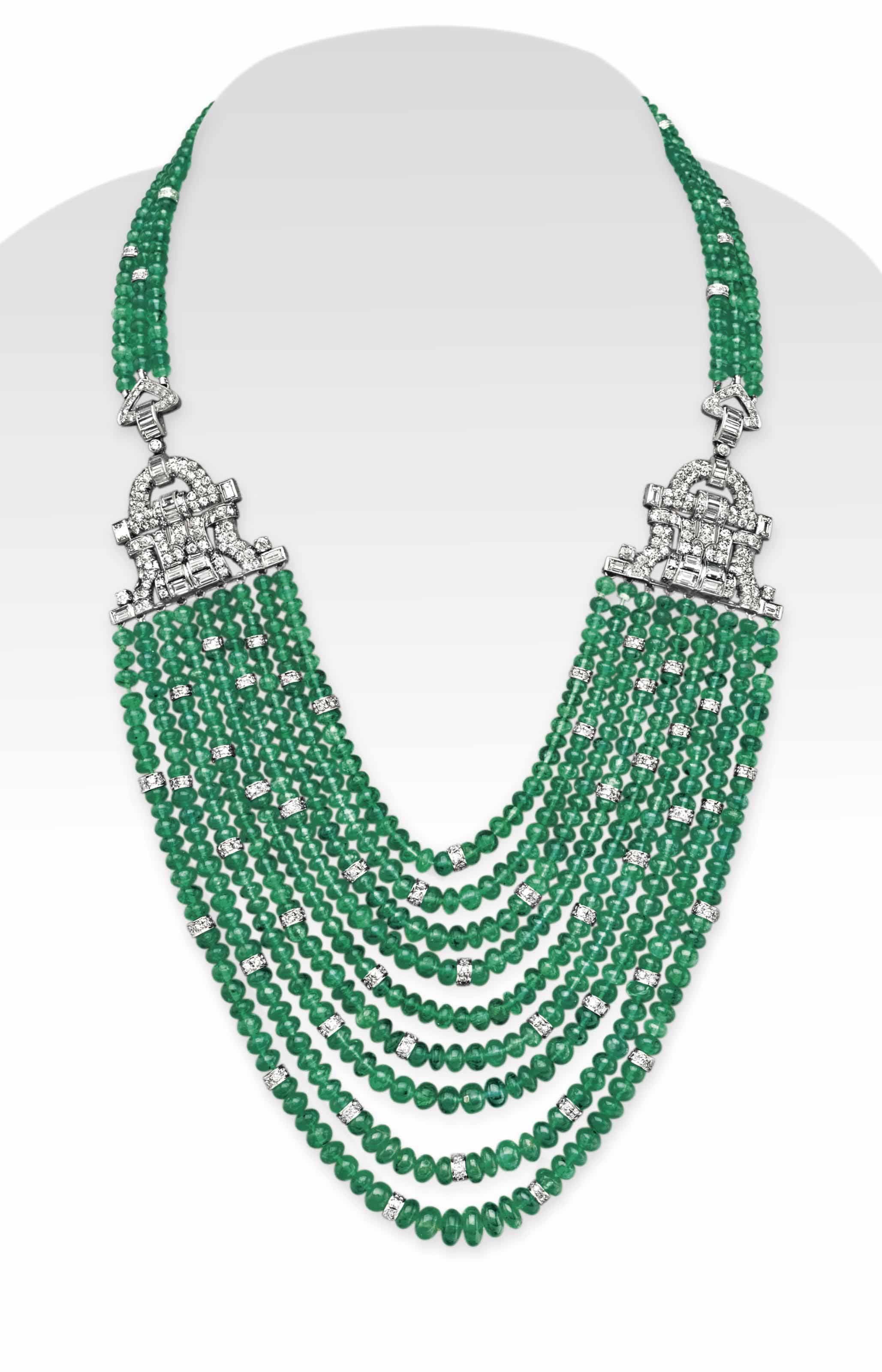 AN EMERALD BEAD AND DIAMOND NECKLACE Christie's