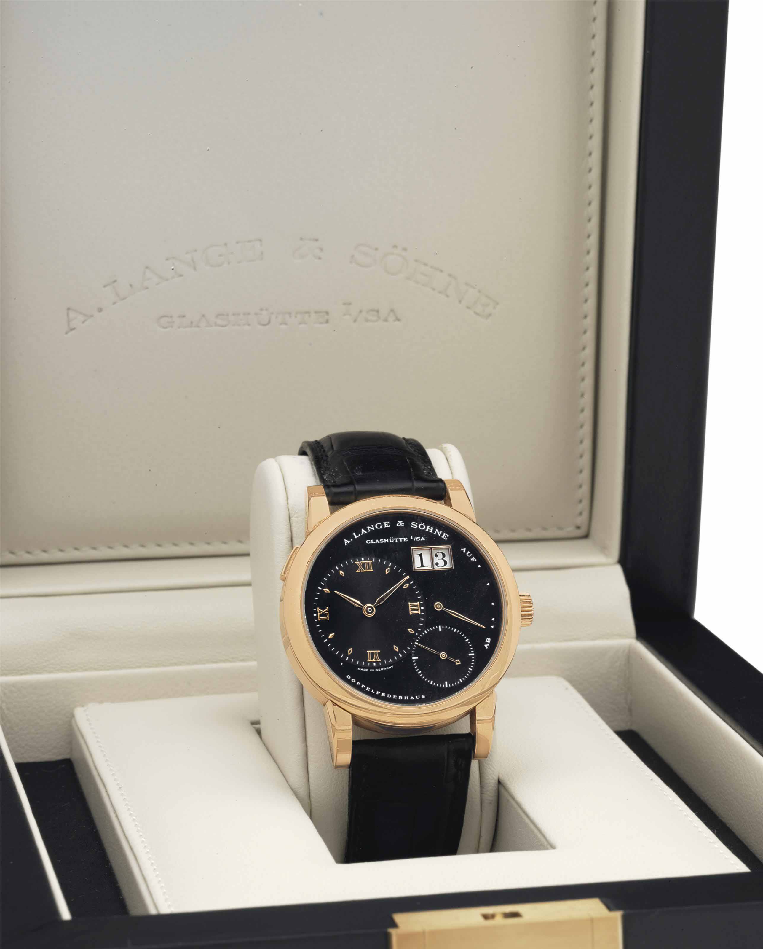 A Lange & Söhne Glashütte 1 Sa Doppelfederhaus A. Lange & Söhne. A Fine 18k Pink Gold Wristwatch with Oversized Date