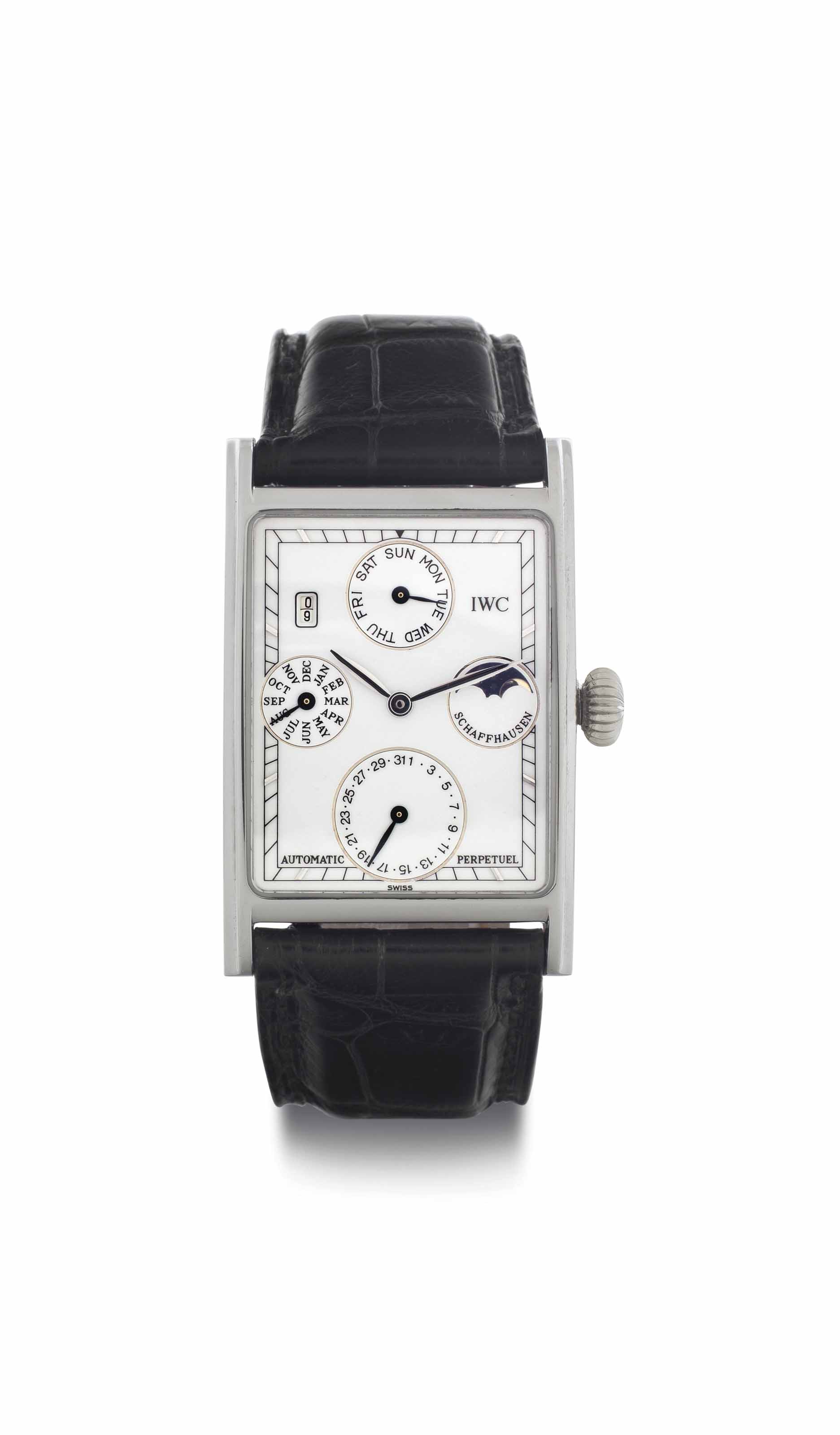 IWC. A Platinum Automatic Perpetual Calendar Wristwatch with Moon