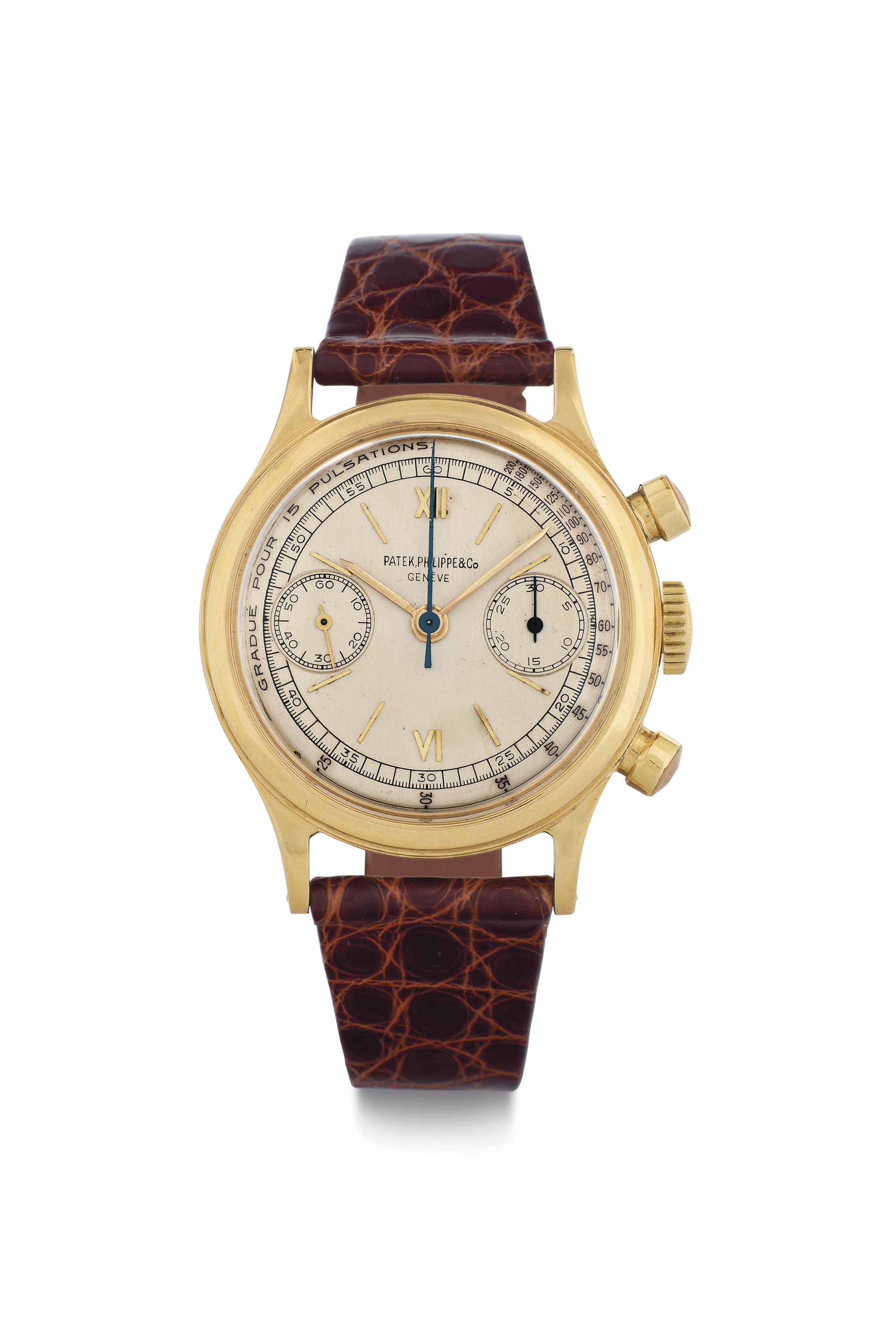 Patek Philippe. A Fine and Rare 18k Gold Chronograph Wristwatch