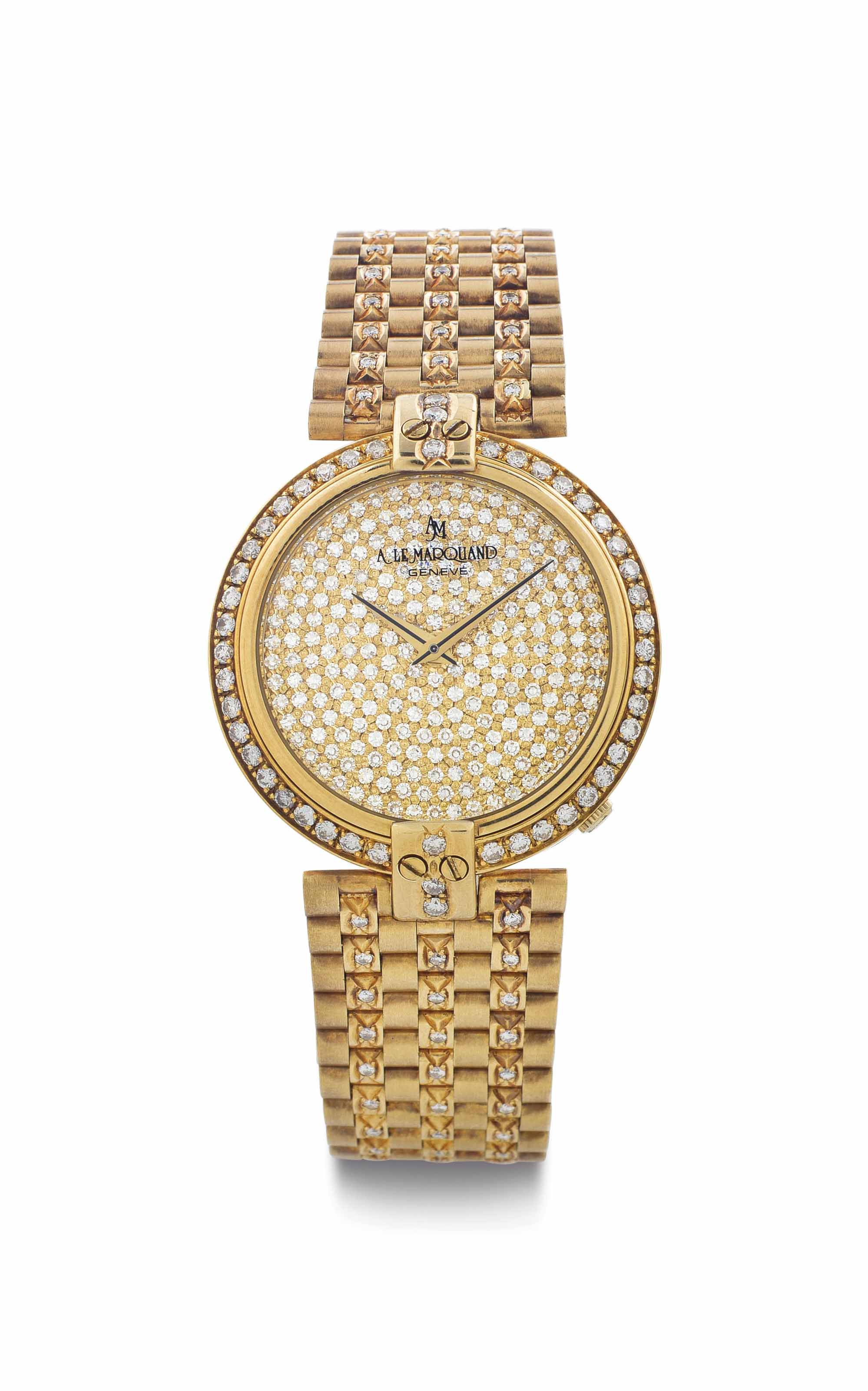 Andre Le Marquand. An 18k Gold and Diamond Set Bracelet Watch SIGNED ANDRE LE MARQUAND GENEVE CIRCA 1990 Christie s