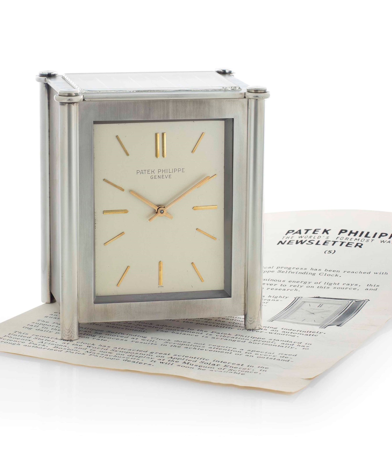 Patek Philippe. A Rare RhodiumPlated Silver RectangularShaped Solar
