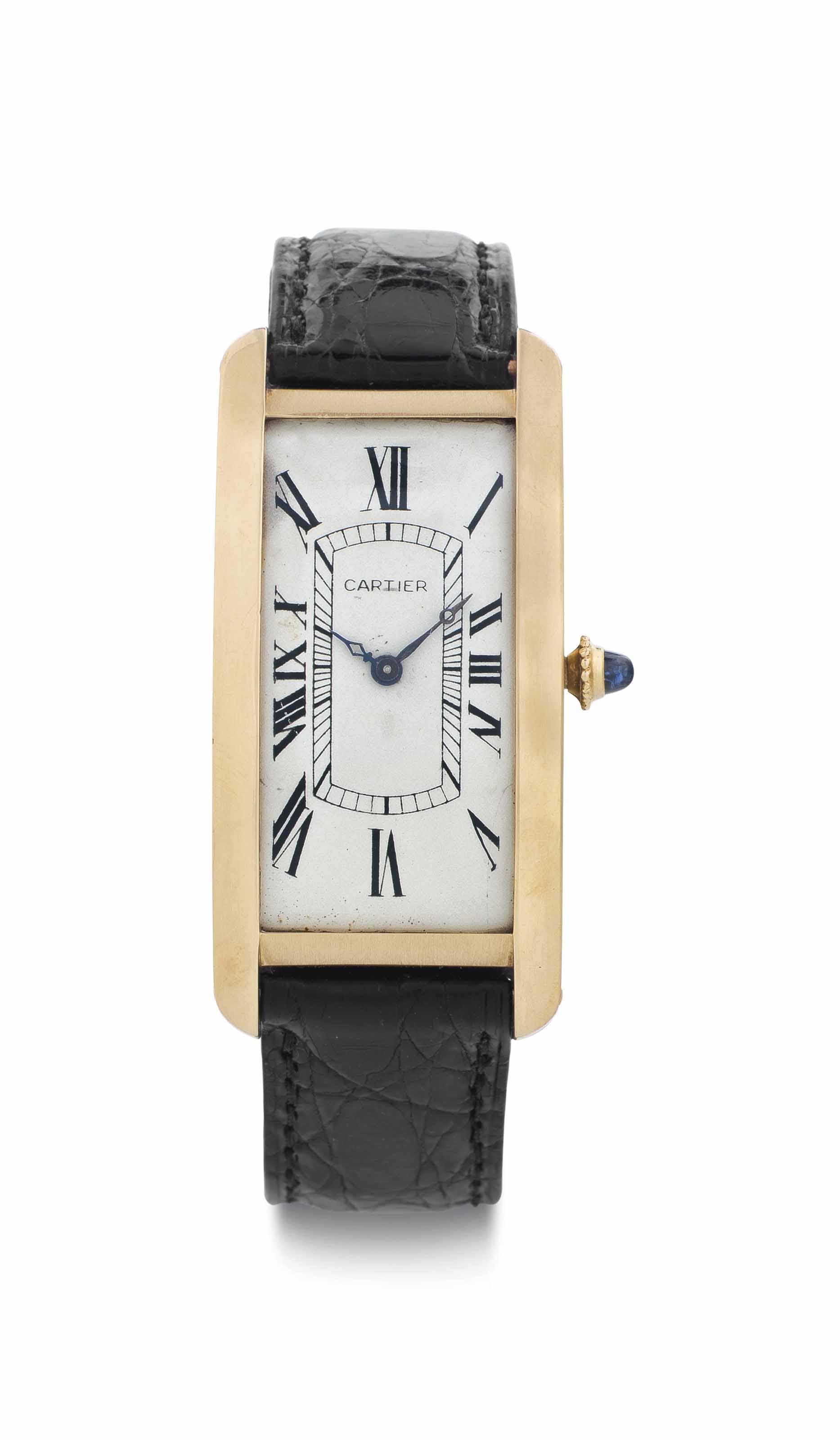 Cartier. A Rare and Oversized 18k Gold Rectangular Curved Wristwatch , SIGNED CARTIER, GRANDE