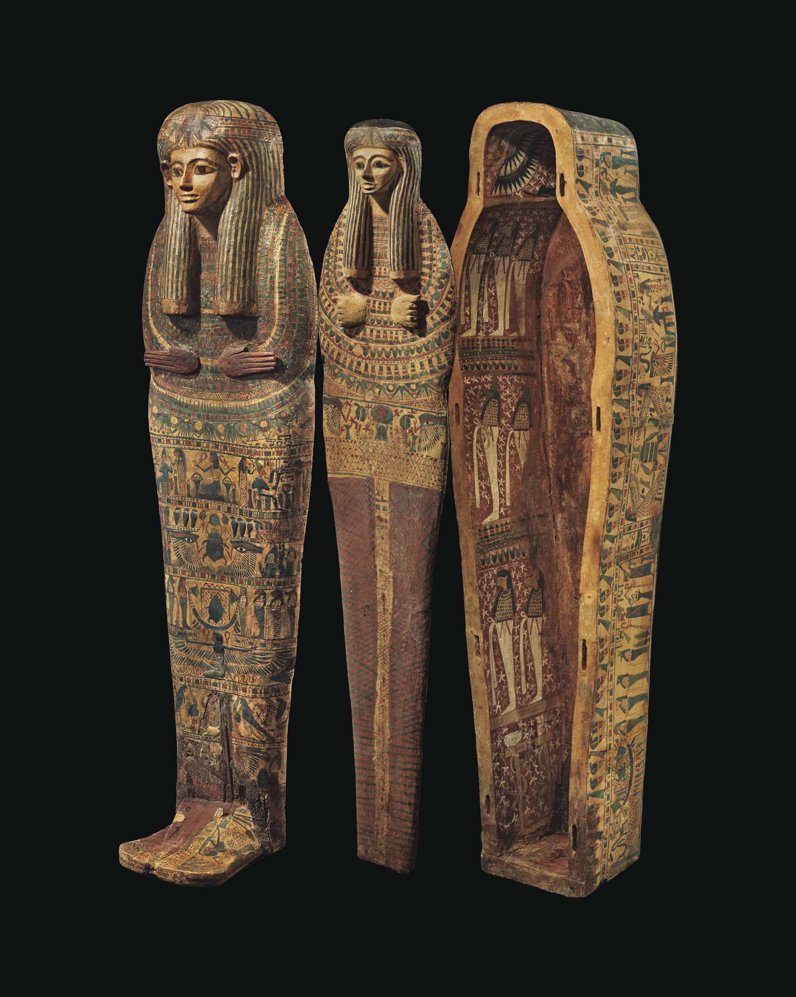 An Egyptian Painted Wood Funerary Ensemble Third Intermediate