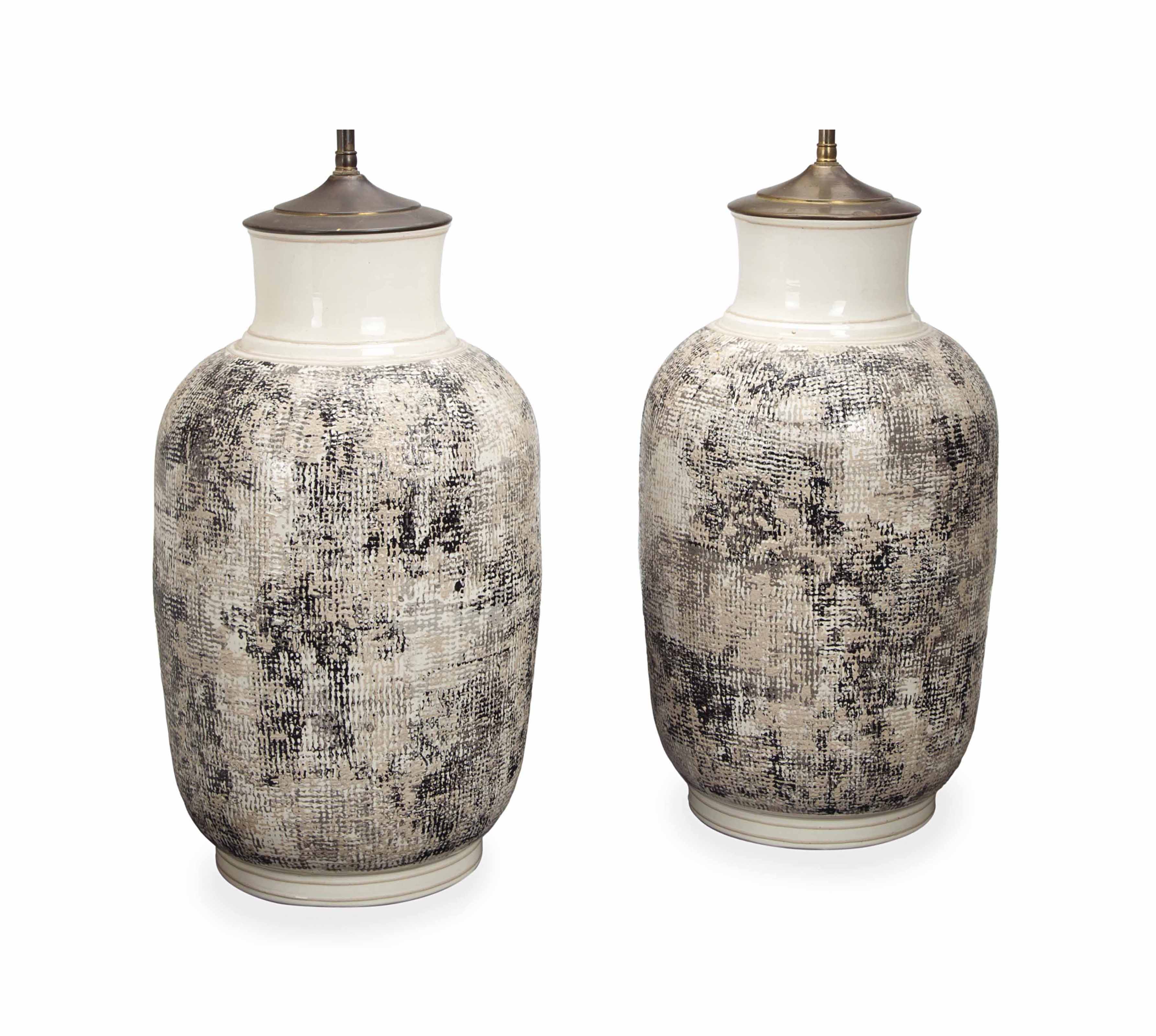 A Pair Of Large Modern Glazed Ceramic Vases As Lamps 20th Century Geometric All Other Categories Of Objects Christie S