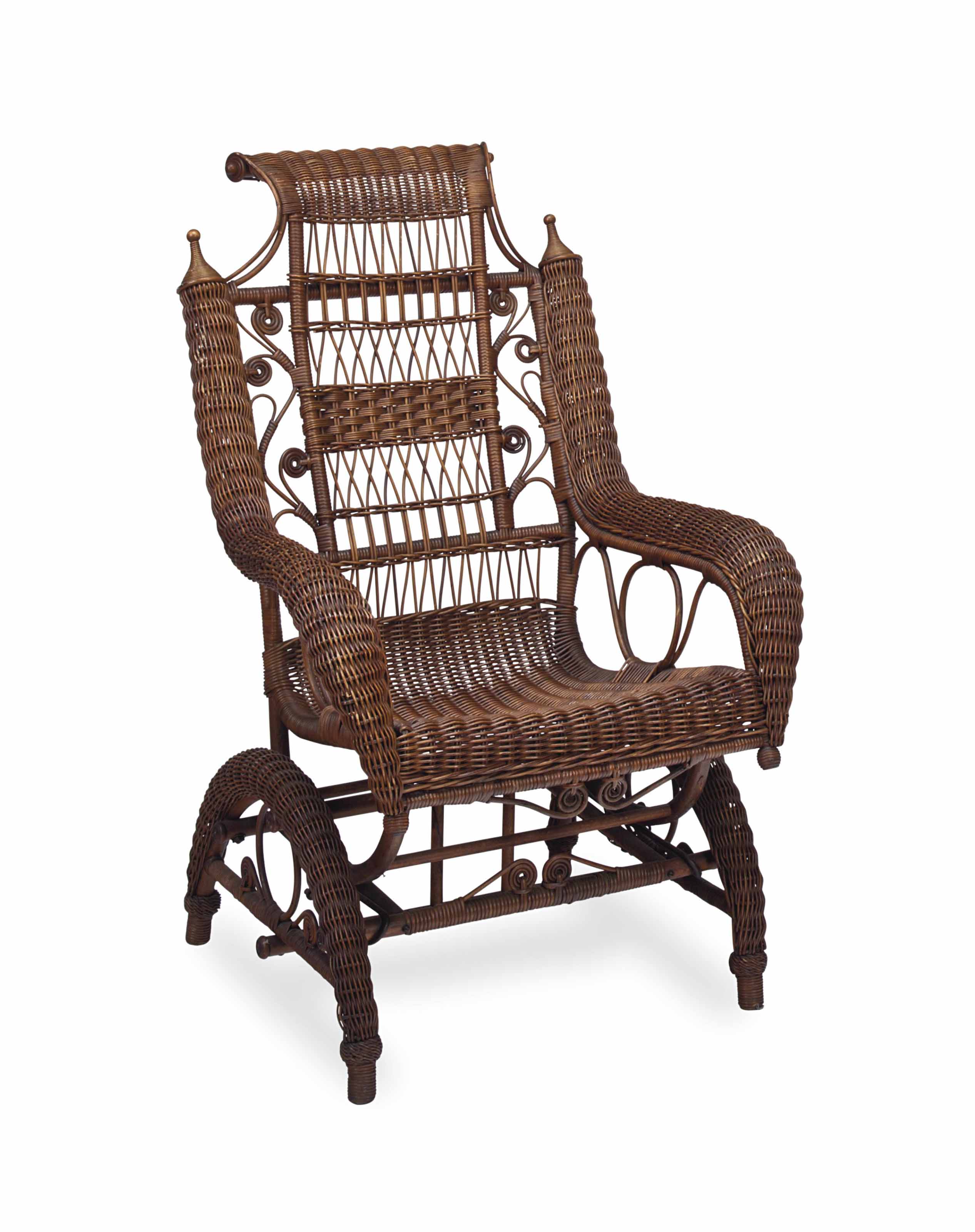 A VICTORIAN WICKER ROCKING CHAIR,