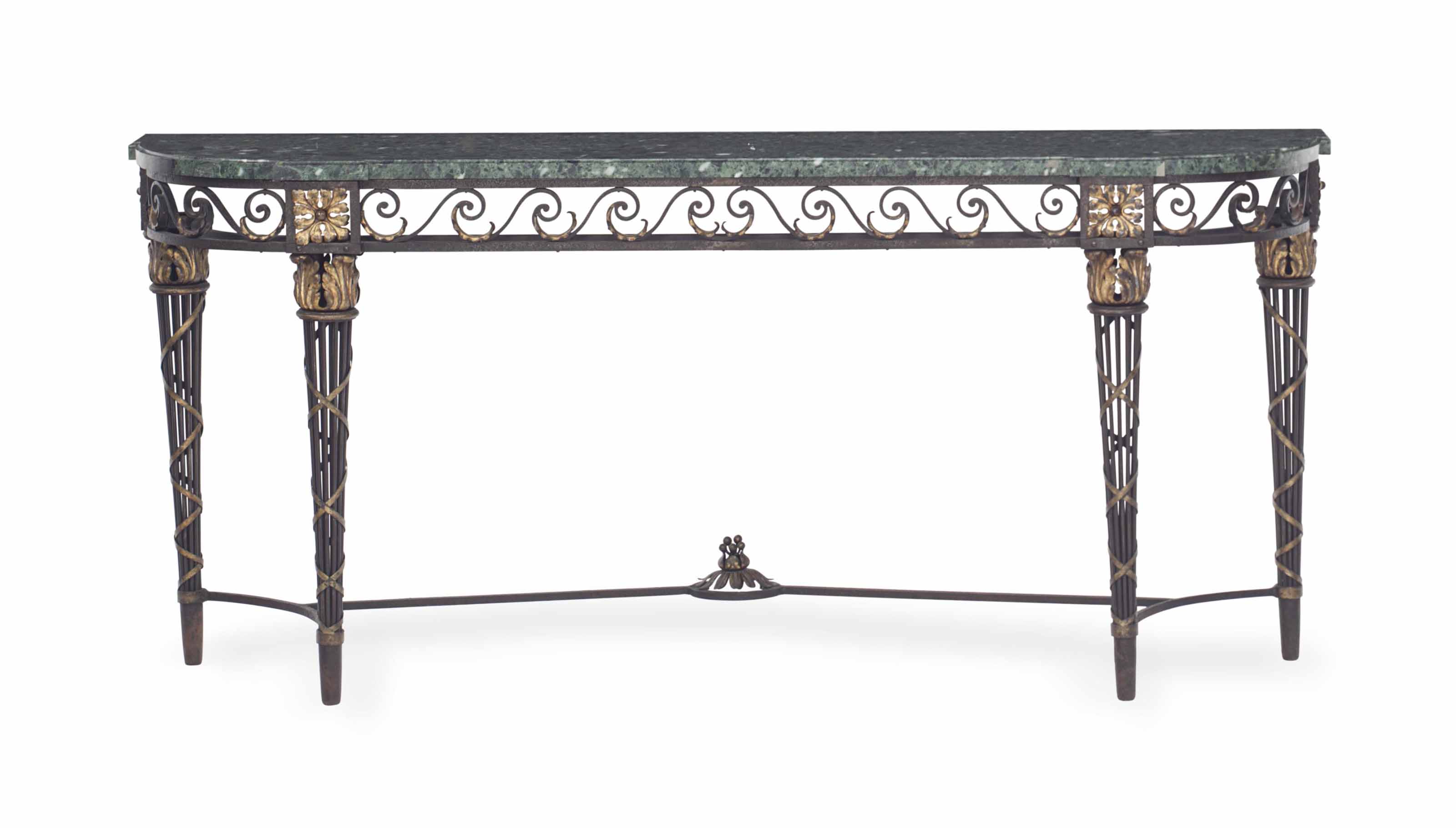 A Wrought Iron Parcel Gilt And Marble Top Console Table 20th