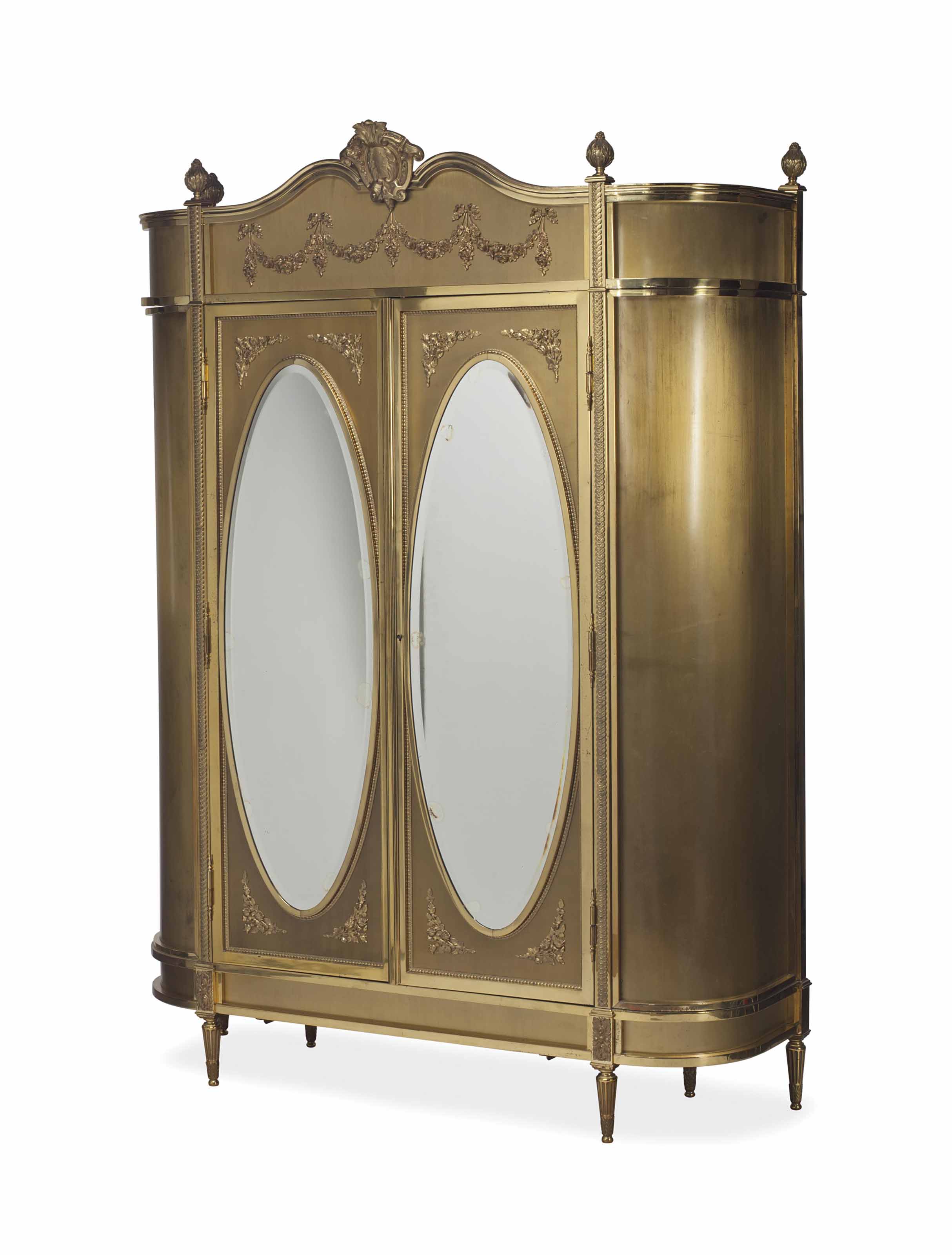 A Louis Xvi Style Gilt Metal And Mirrored Glass Armoire 20th