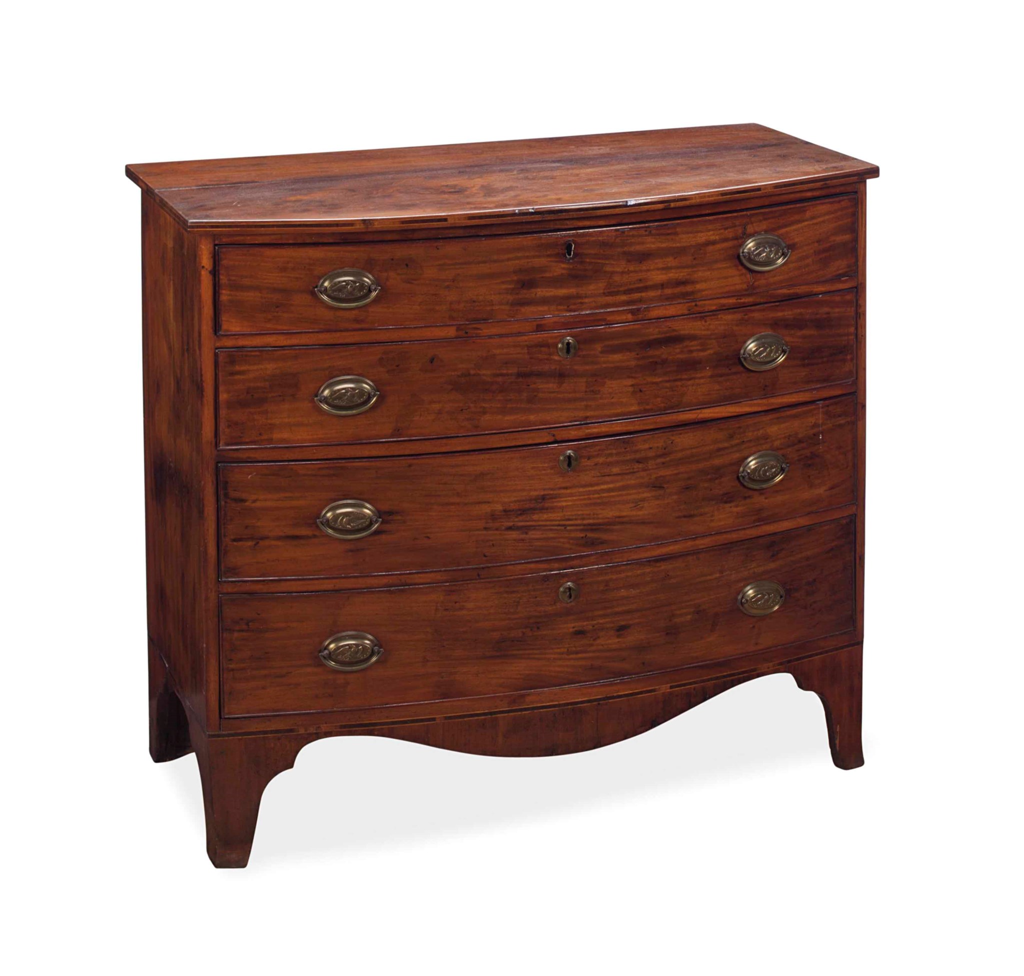 A FEDERAL MAHOGANY INLAID BOWFRONT CHEST OF DRAWERS,